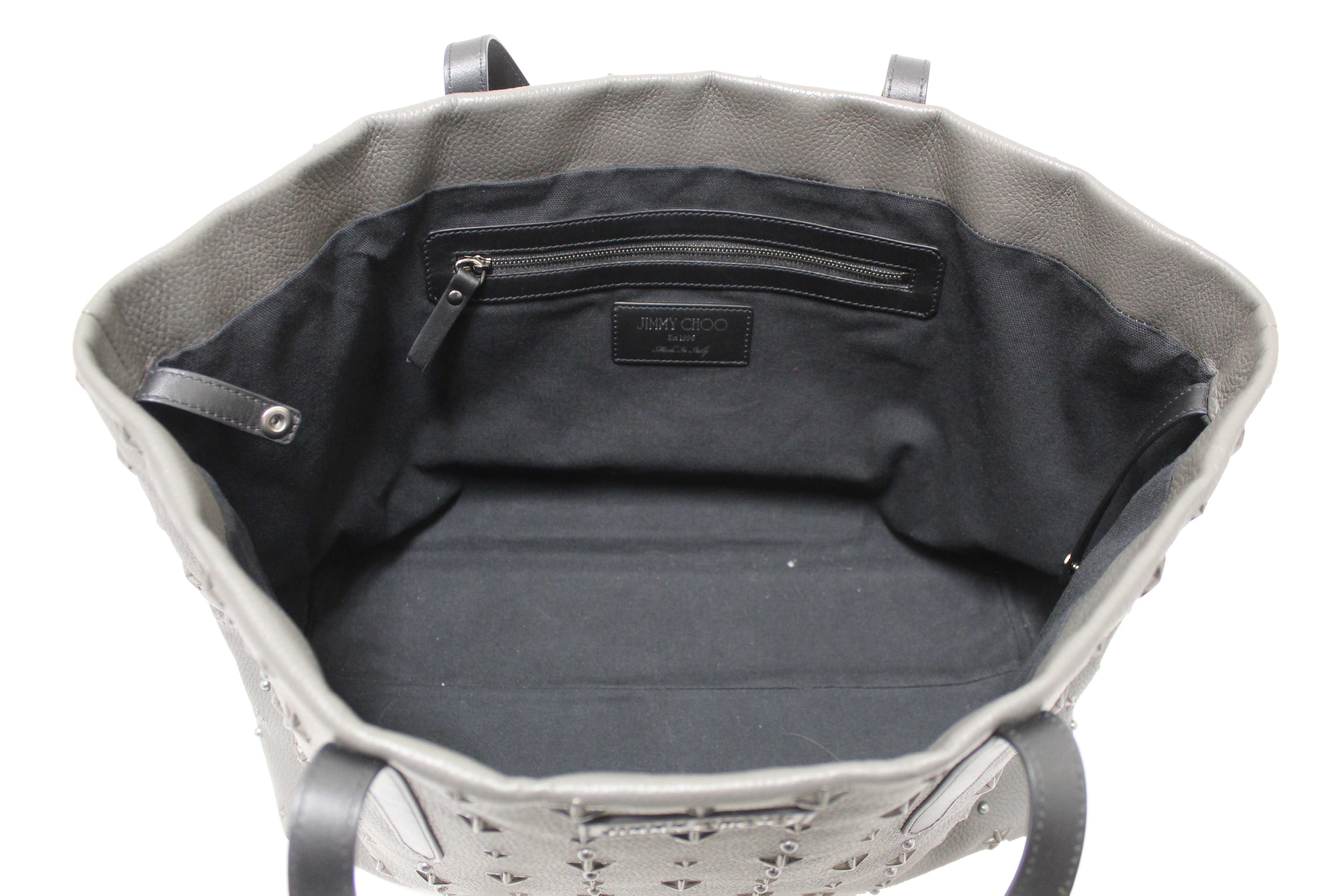 Authentic Jimmy Choo Grey  Leather Pimlico Star Studded Shoulder Tote