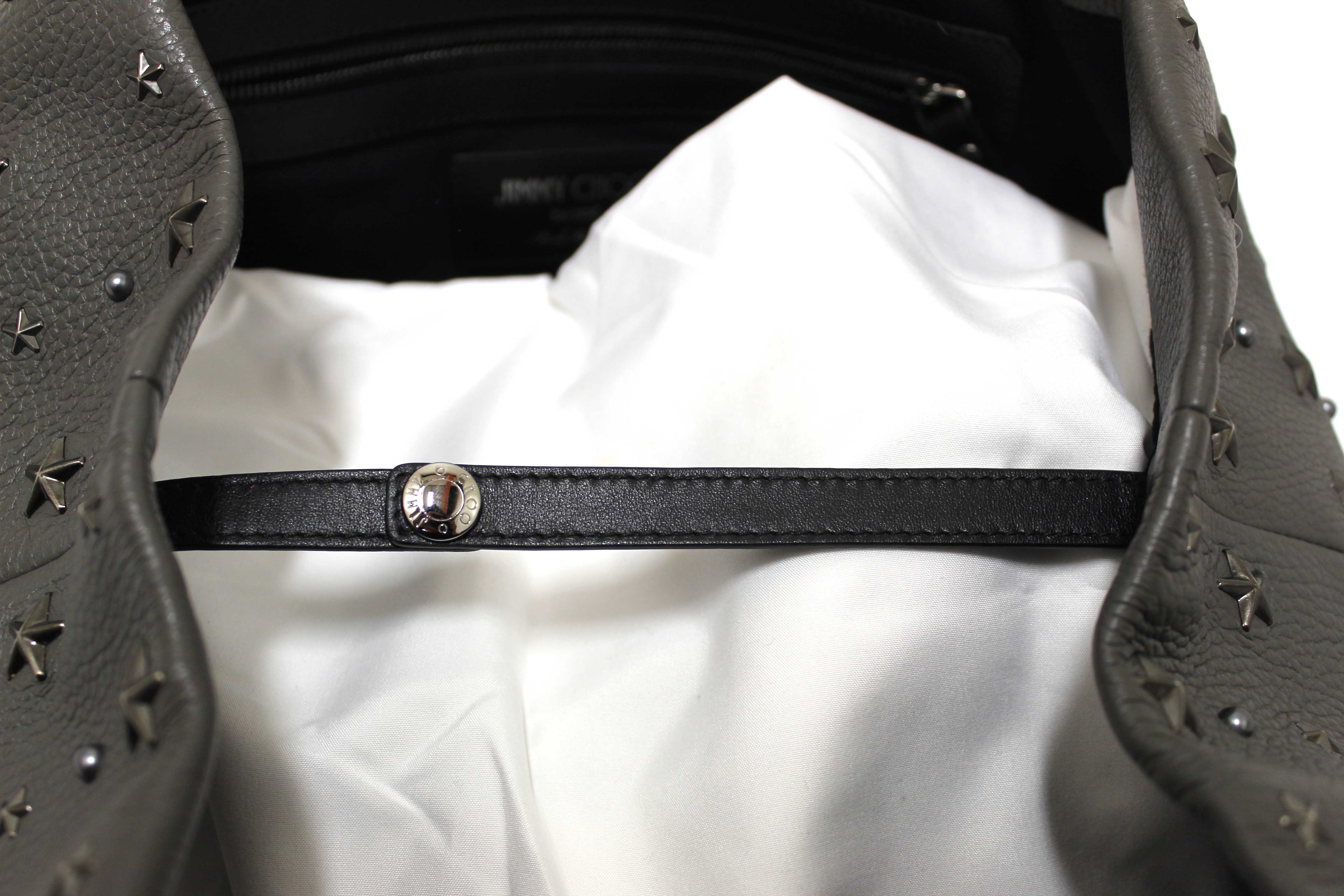 Authentic Jimmy Choo Grey  Leather Pimlico Star Studded Shoulder Tote