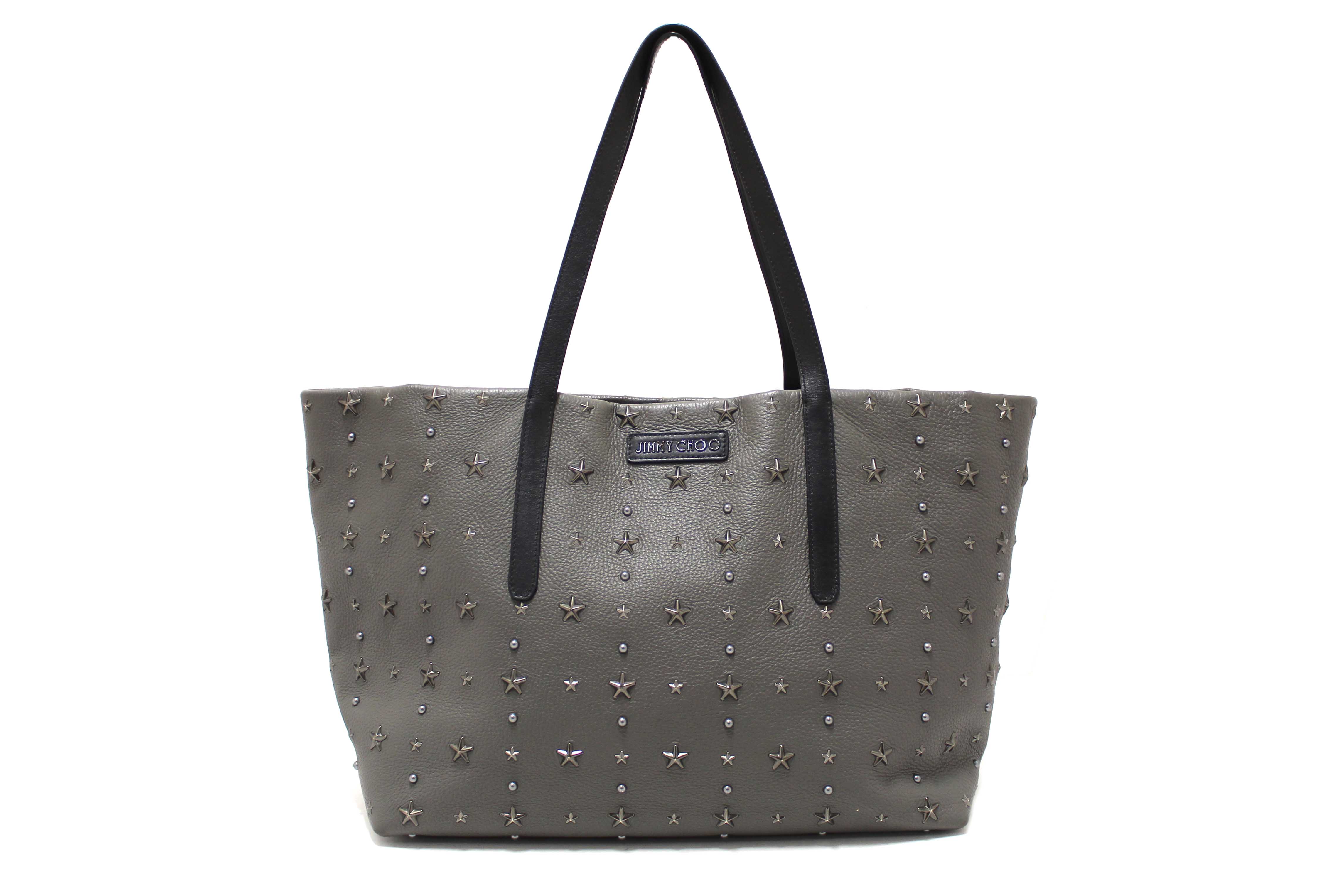 JIMMY CHOO スタッズ ショルダーバッグ グレー Authentic Jimmy Choo Grey Leather Pimlico Star Studded Shoulder