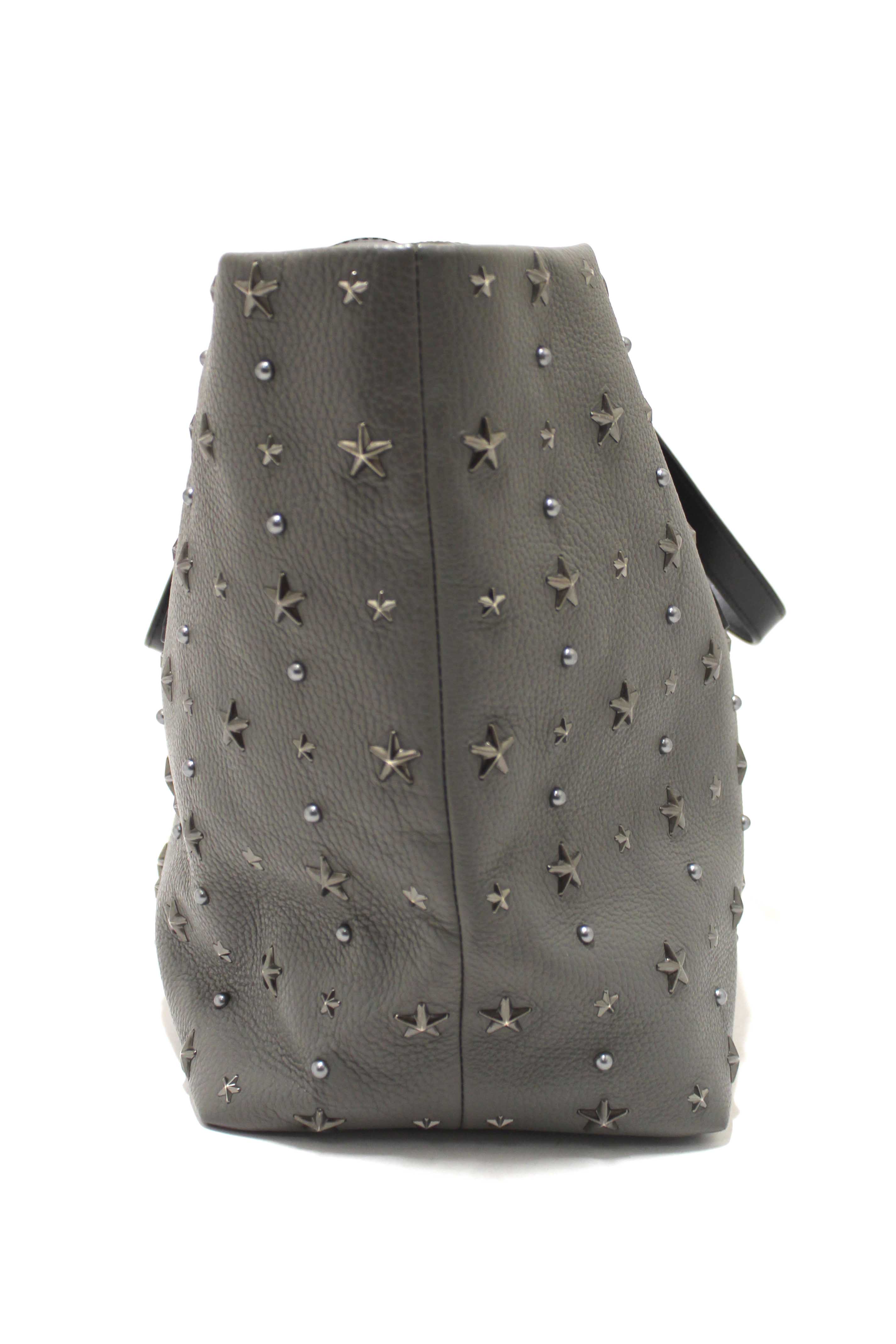 Authentic Jimmy Choo Grey  Leather Pimlico Star Studded Shoulder Tote