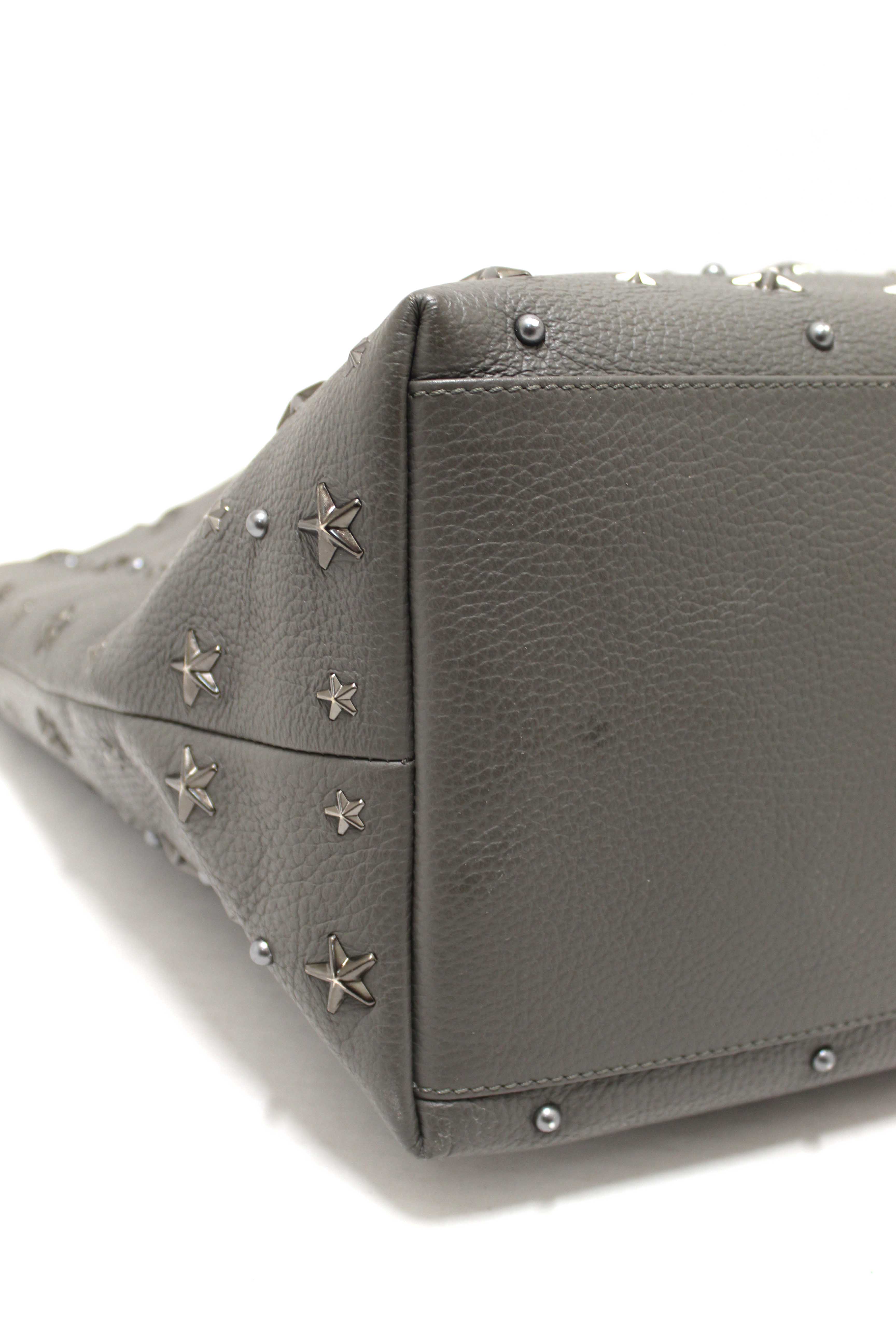 Authentic Jimmy Choo Grey  Leather Pimlico Star Studded Shoulder Tote