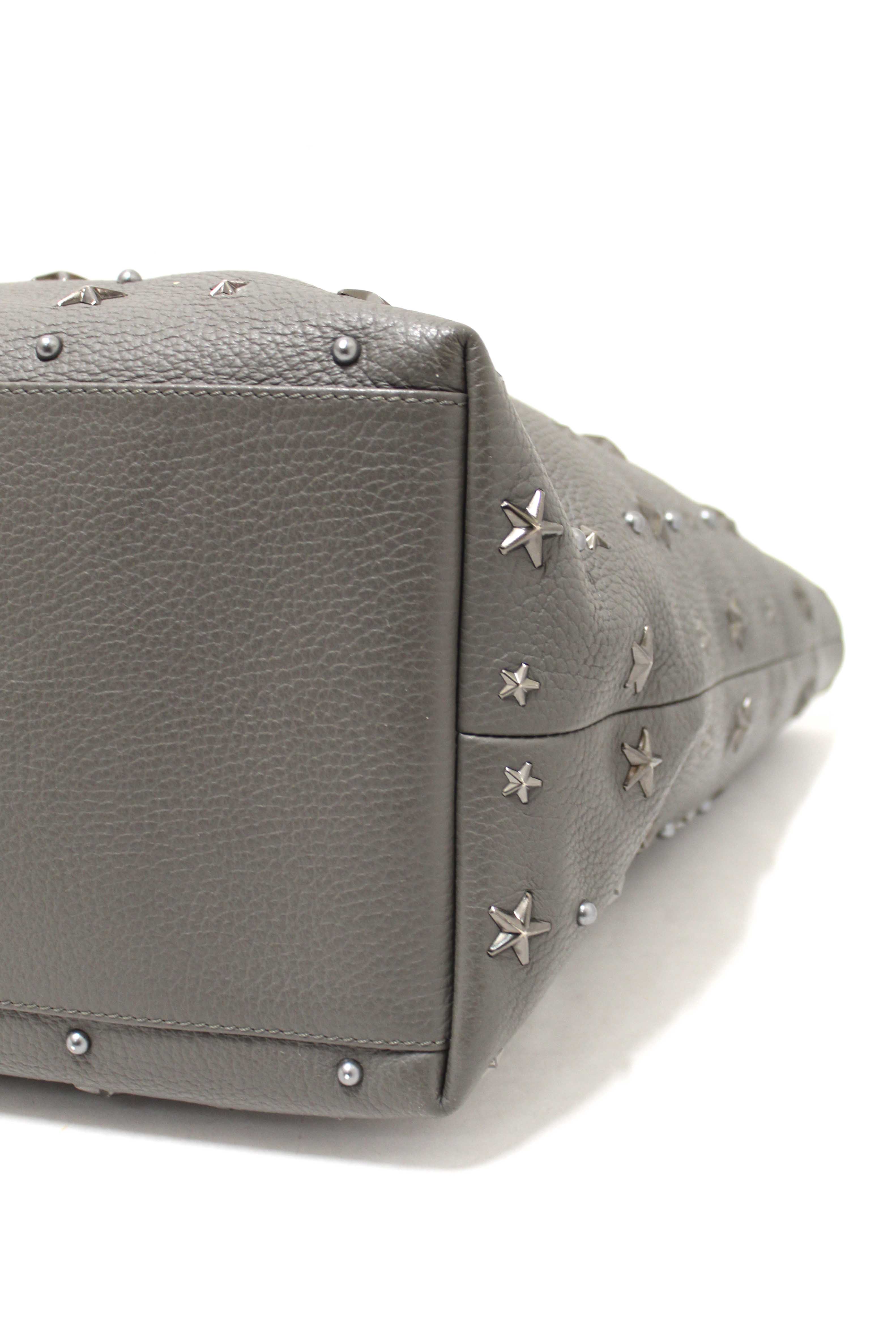 Authentic Jimmy Choo Grey  Leather Pimlico Star Studded Shoulder Tote