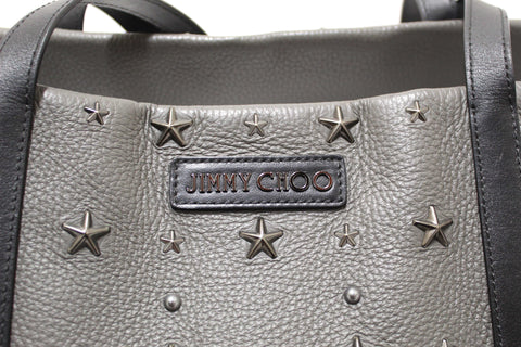 Authentic Jimmy Choo Grey  Leather Pimlico Star Studded Shoulder Tote