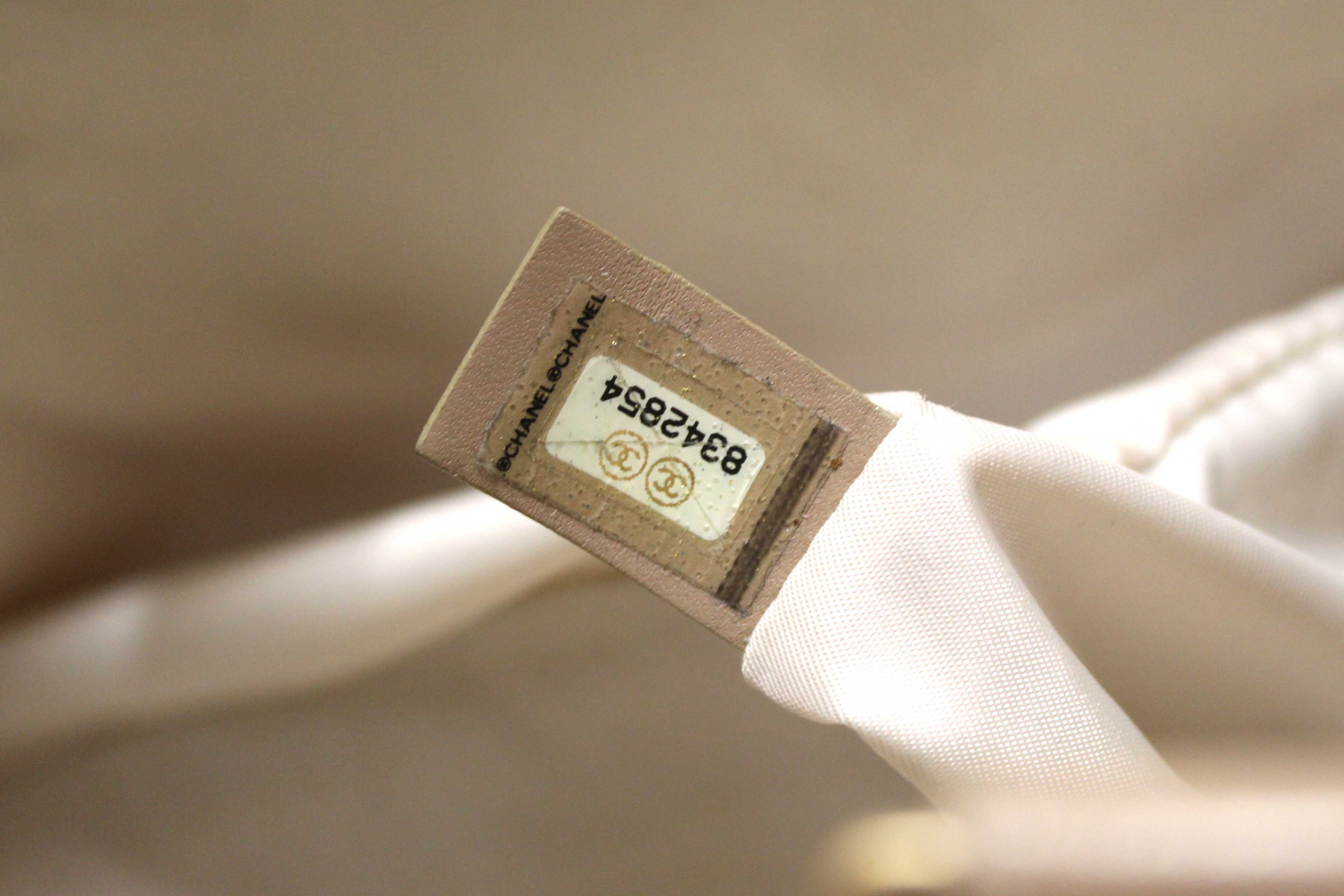 Authentic Chanel Vintage Beige Nylon CC Logo Travel Line Small Shoulder Bag