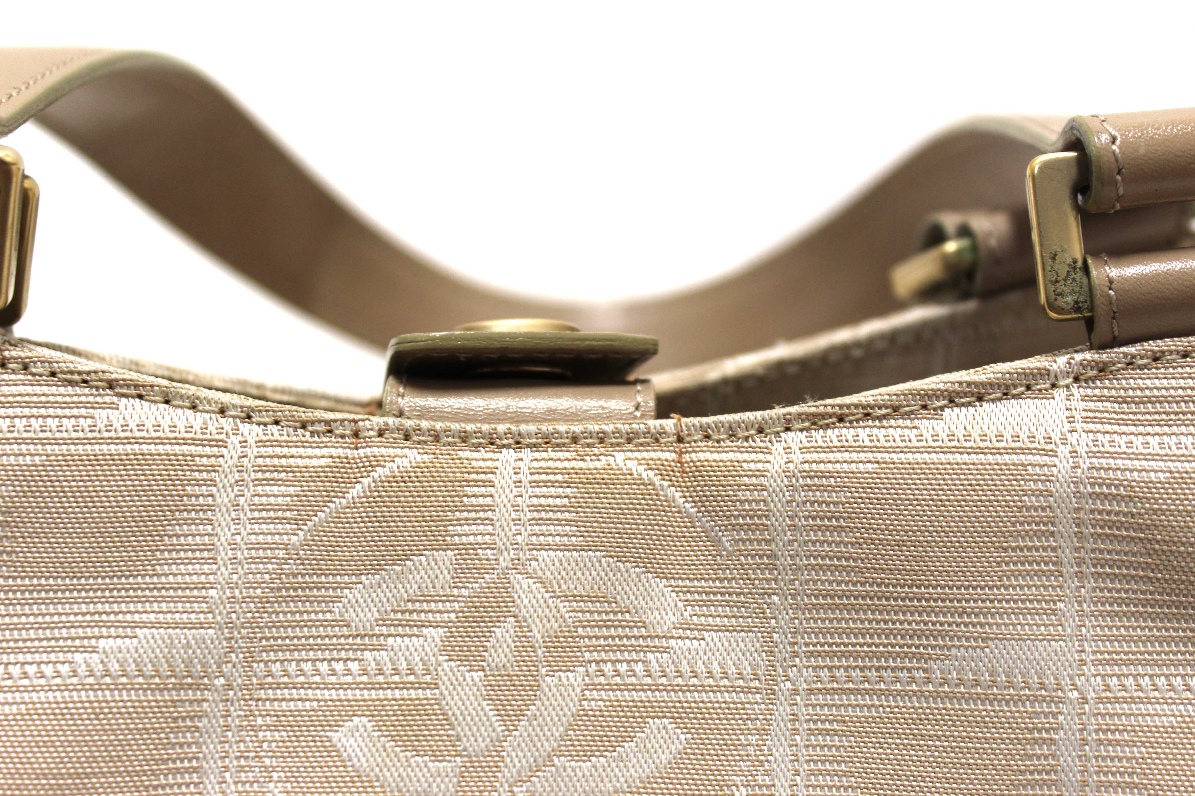 Authentic Chanel Vintage Beige Nylon CC Logo Travel Line Small Shoulder Bag