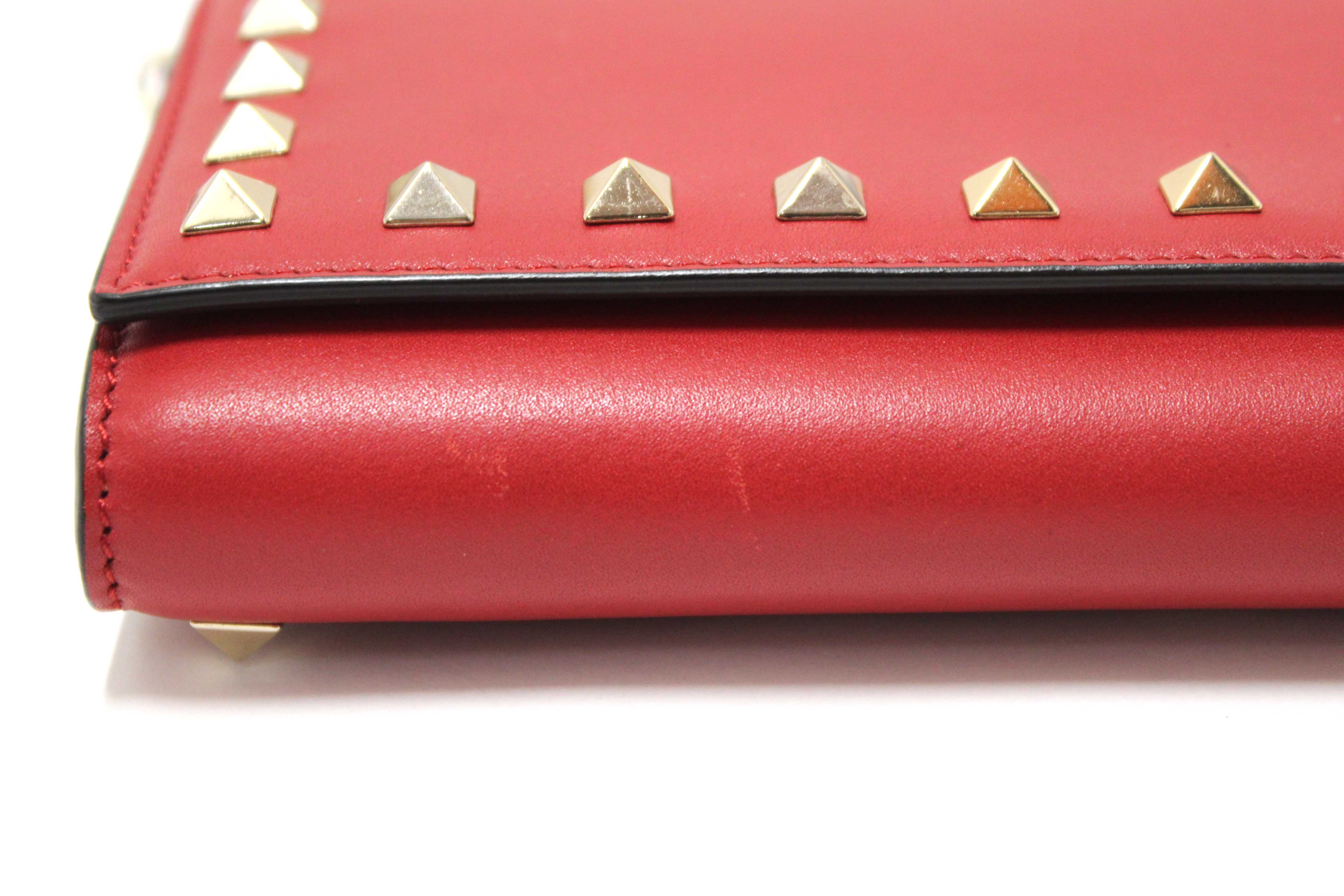 Authentic Valentino Garavani Red Vitello Small Rockstuf Flap