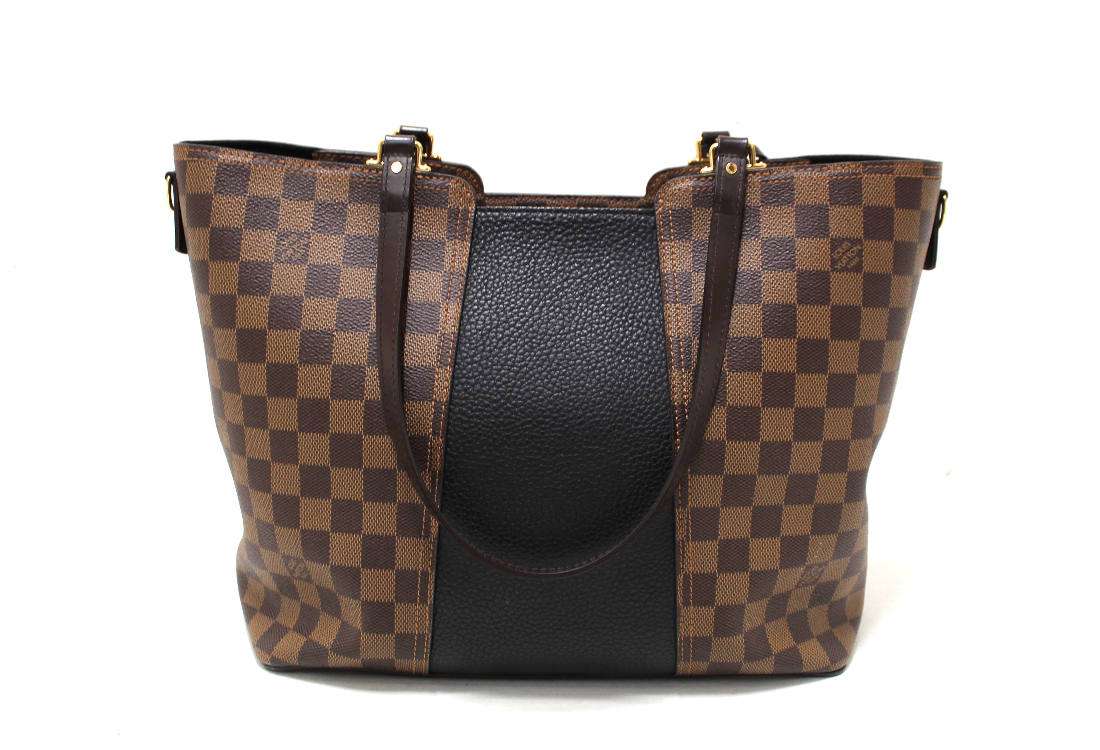 Authentic Louis Vuitton Damier Ebene with Black Leather Jersey