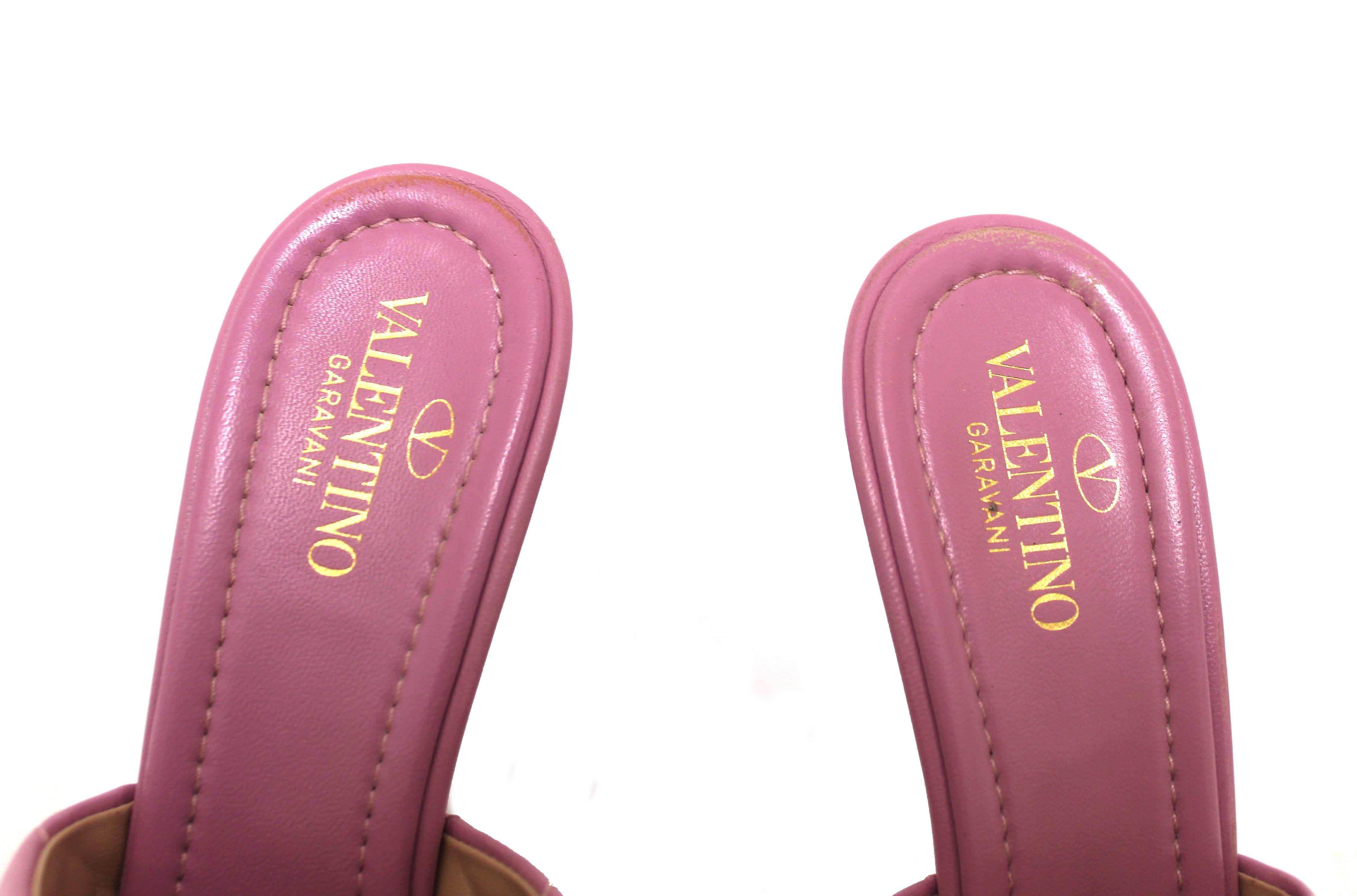 Authentic Valentino Garavani Pink Leather Roman Stud Quilted Slide Heel Size 38.5