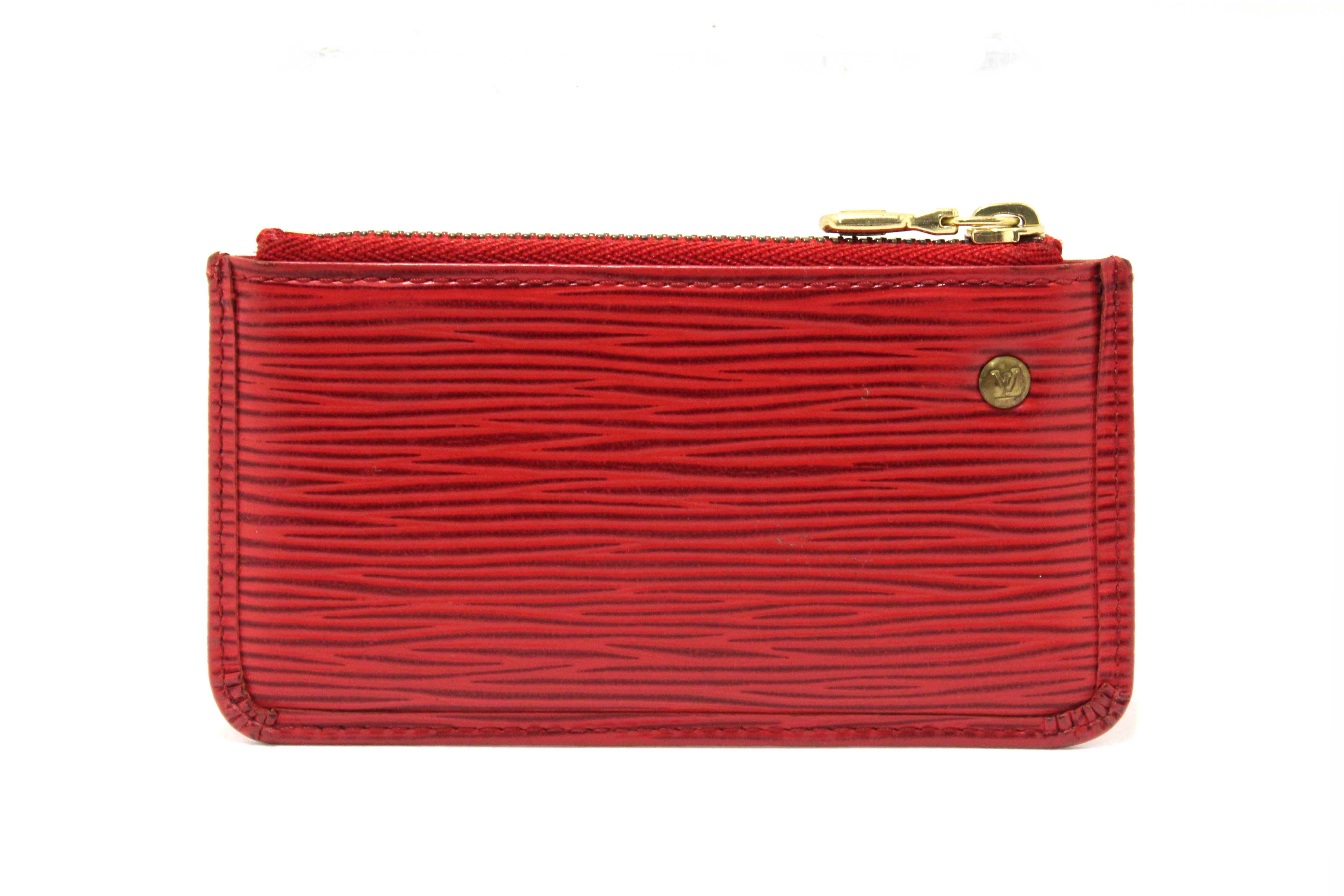 Authentic Louis Vuitton Red Epi Leather Key Coin Card Case Pouch