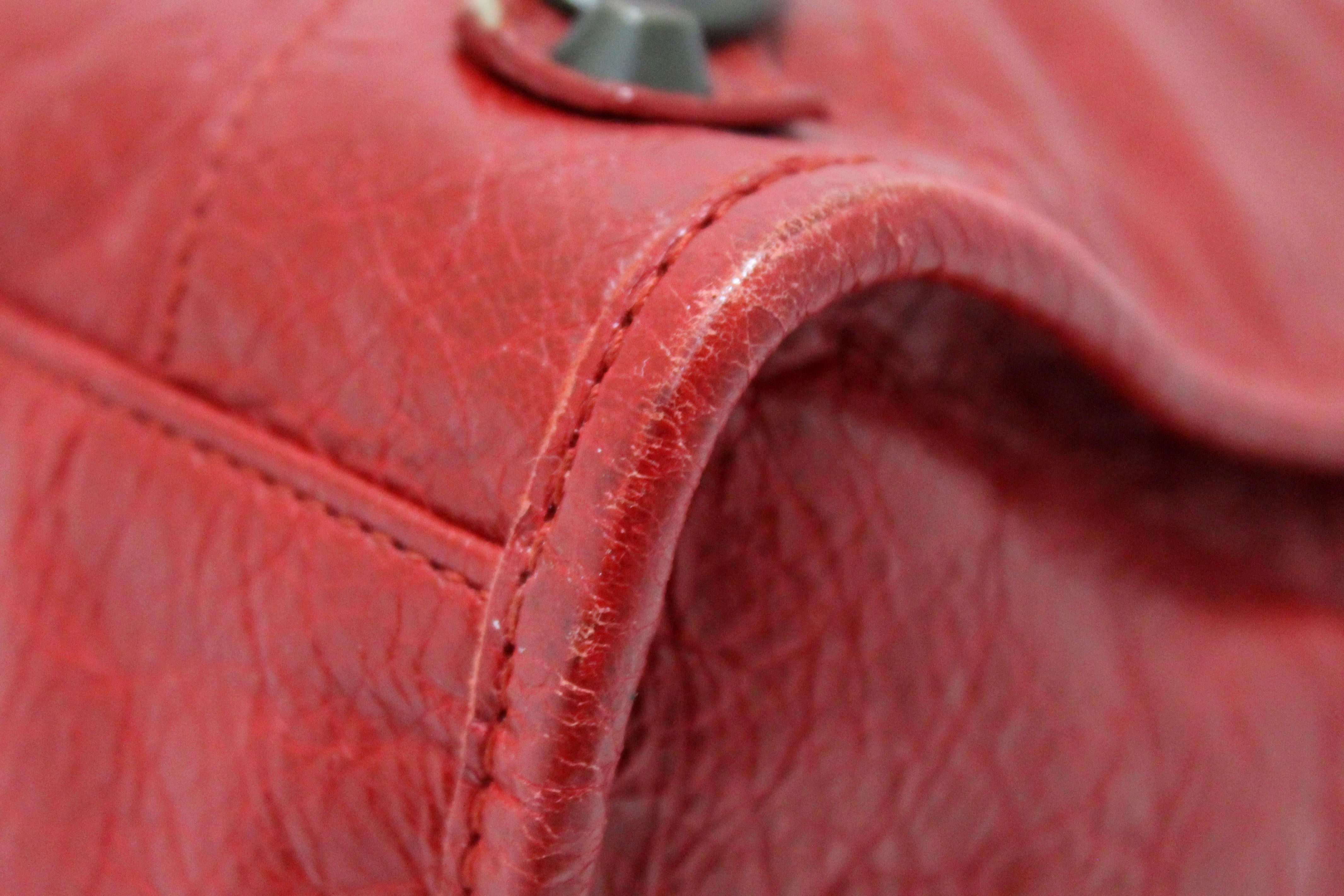Authentic Balenciaga Red Classic City Lambskin Leather Shoulder Bag