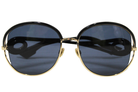 Authentic Dior Black Acetate and Gold Round Framed Sunglasses
