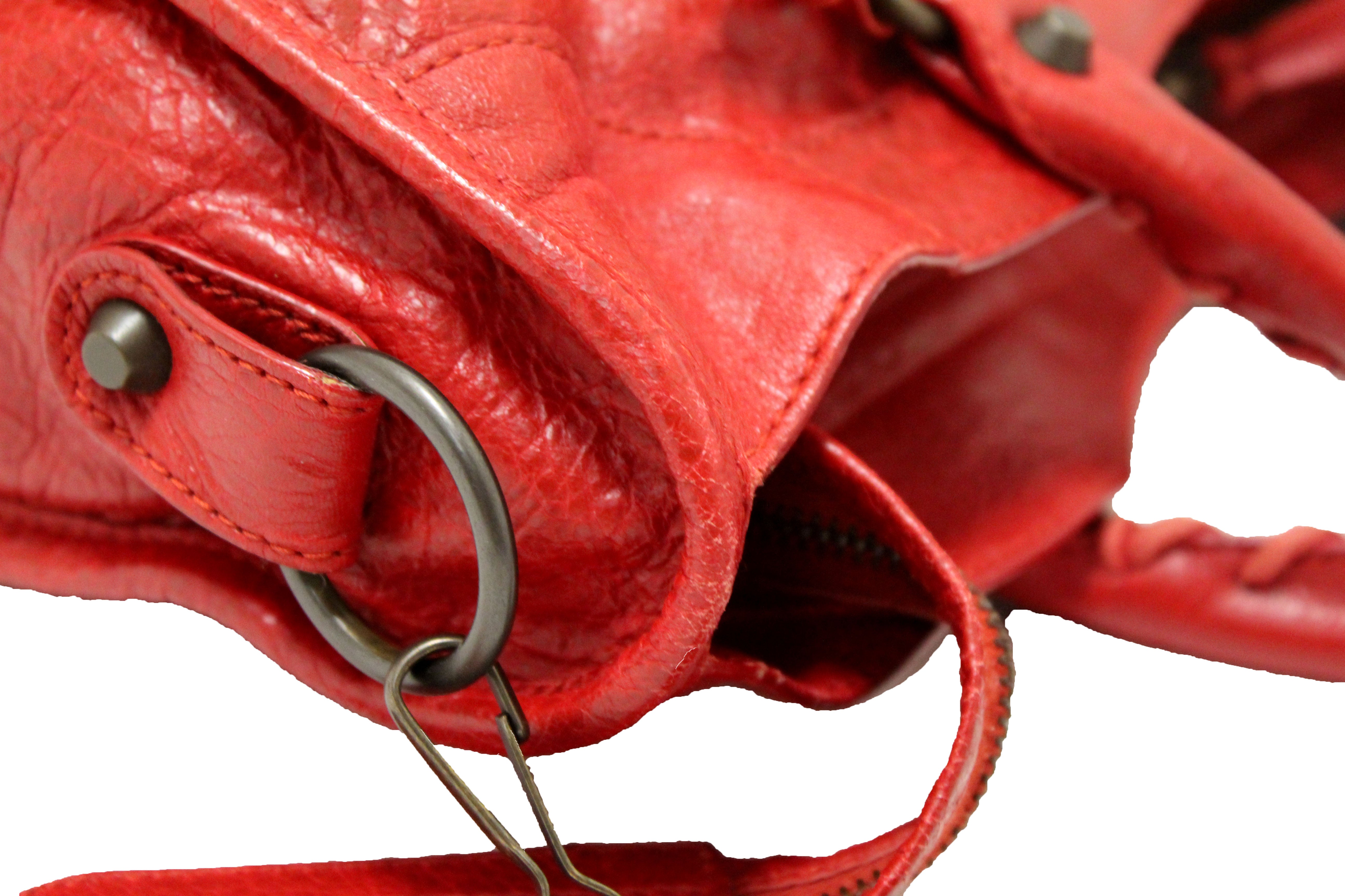 Authentic Balenciaga Red Classic City Lambskin Leather Shoulder Bag