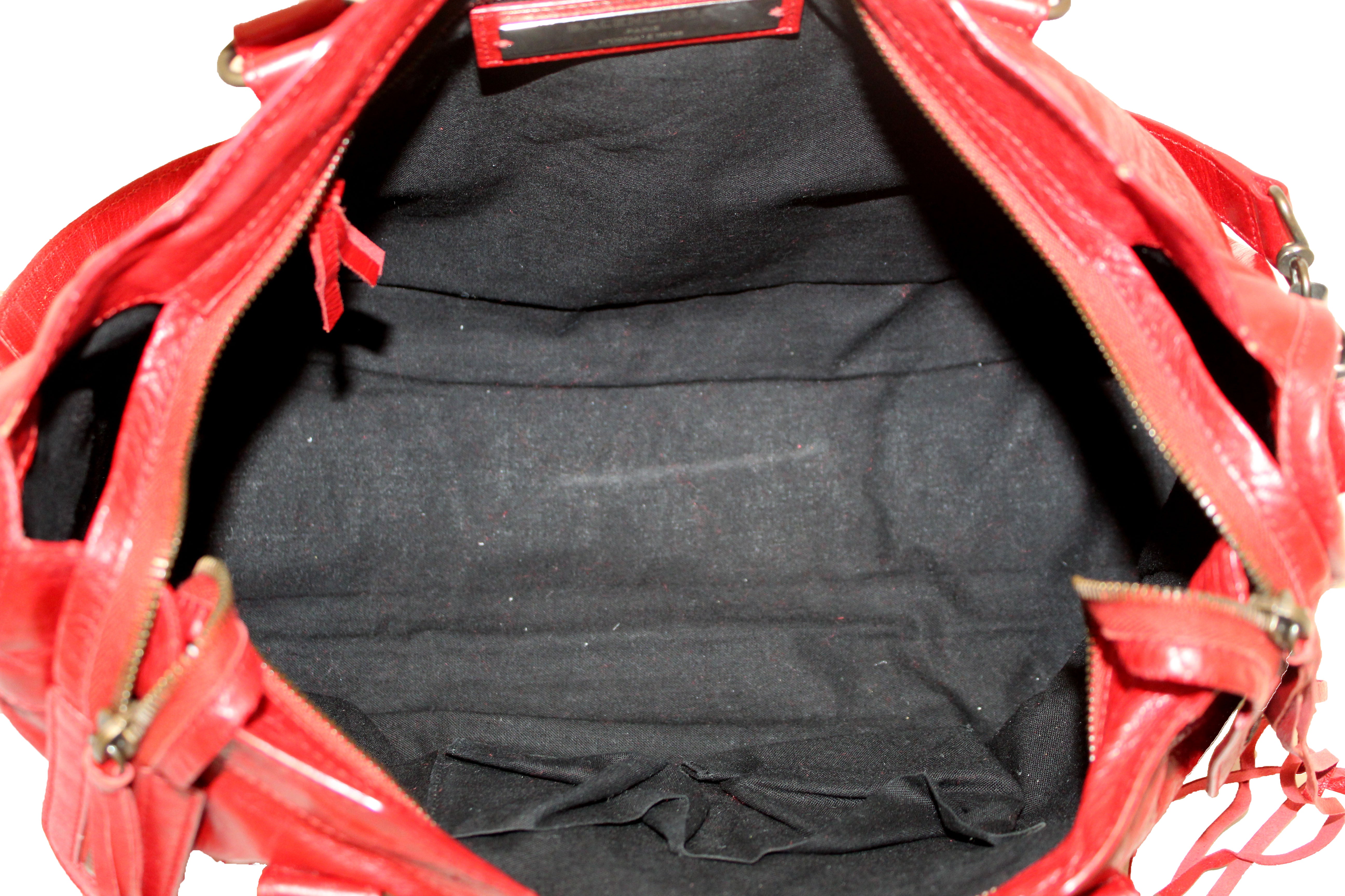 Authentic Balenciaga Red Classic City Lambskin Leather Shoulder Bag