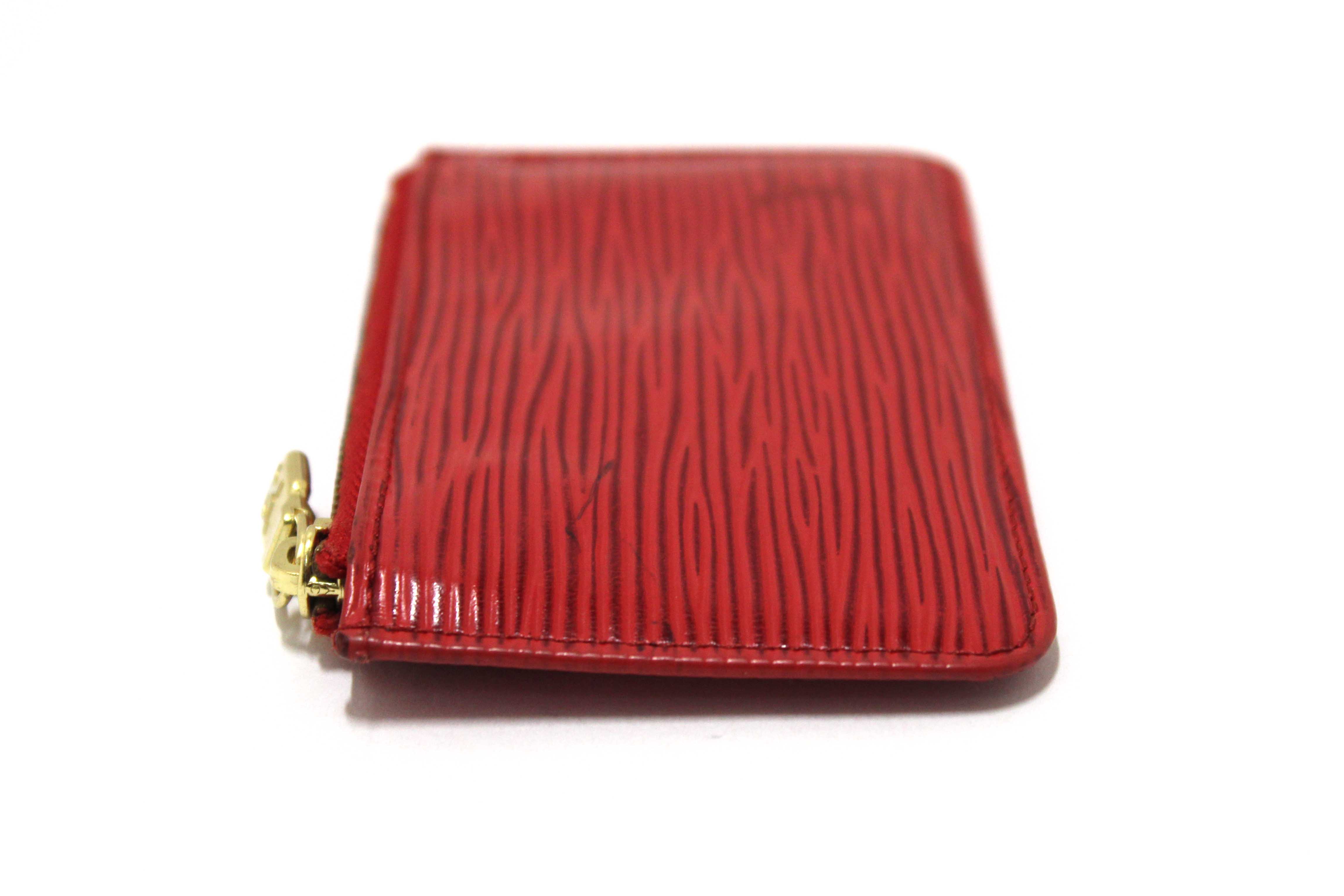 Authentic Louis Vuitton Red Epi Leather Key Coin Card Case Pouch
