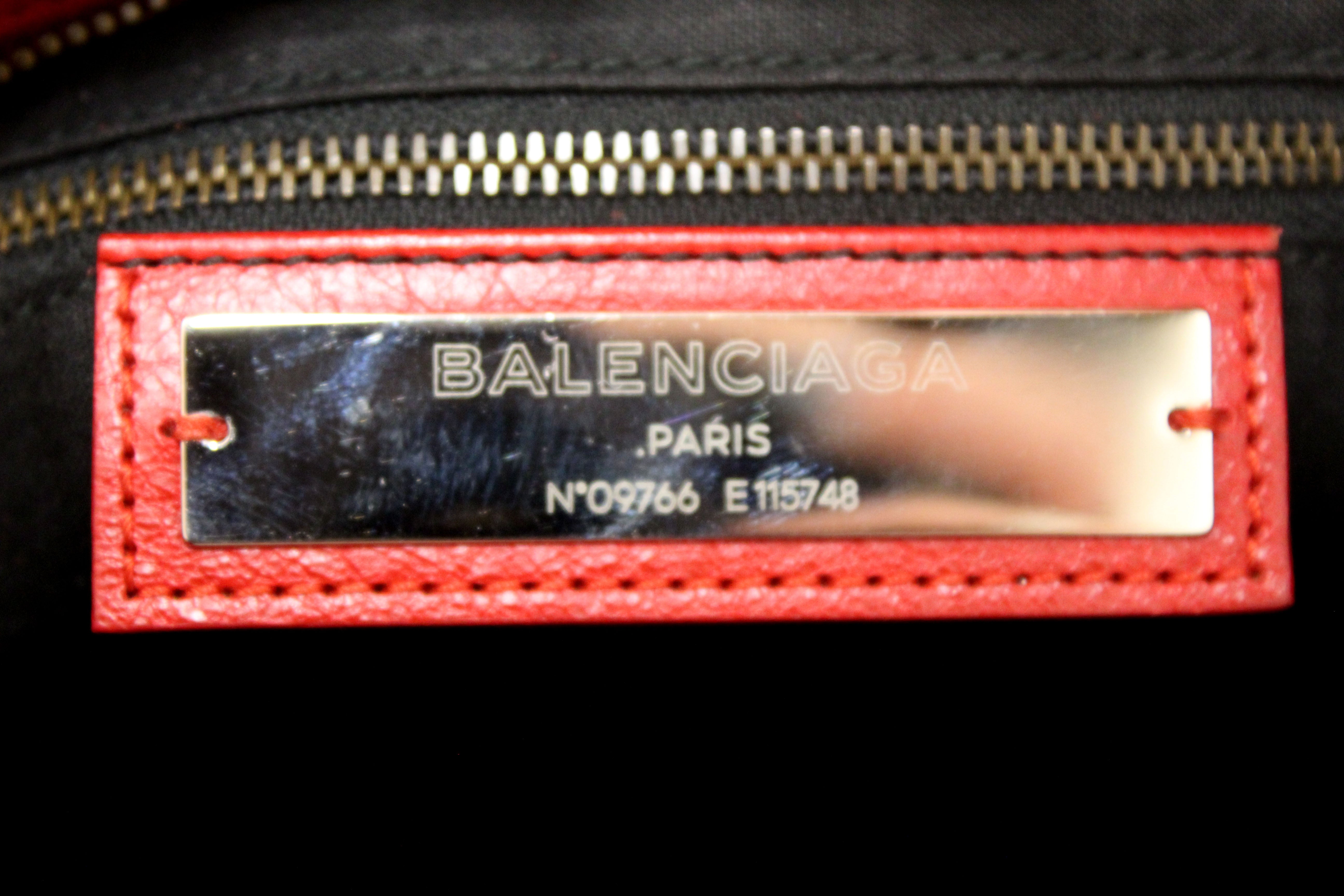 Authentic Balenciaga Red Classic City Lambskin Leather Shoulder Bag