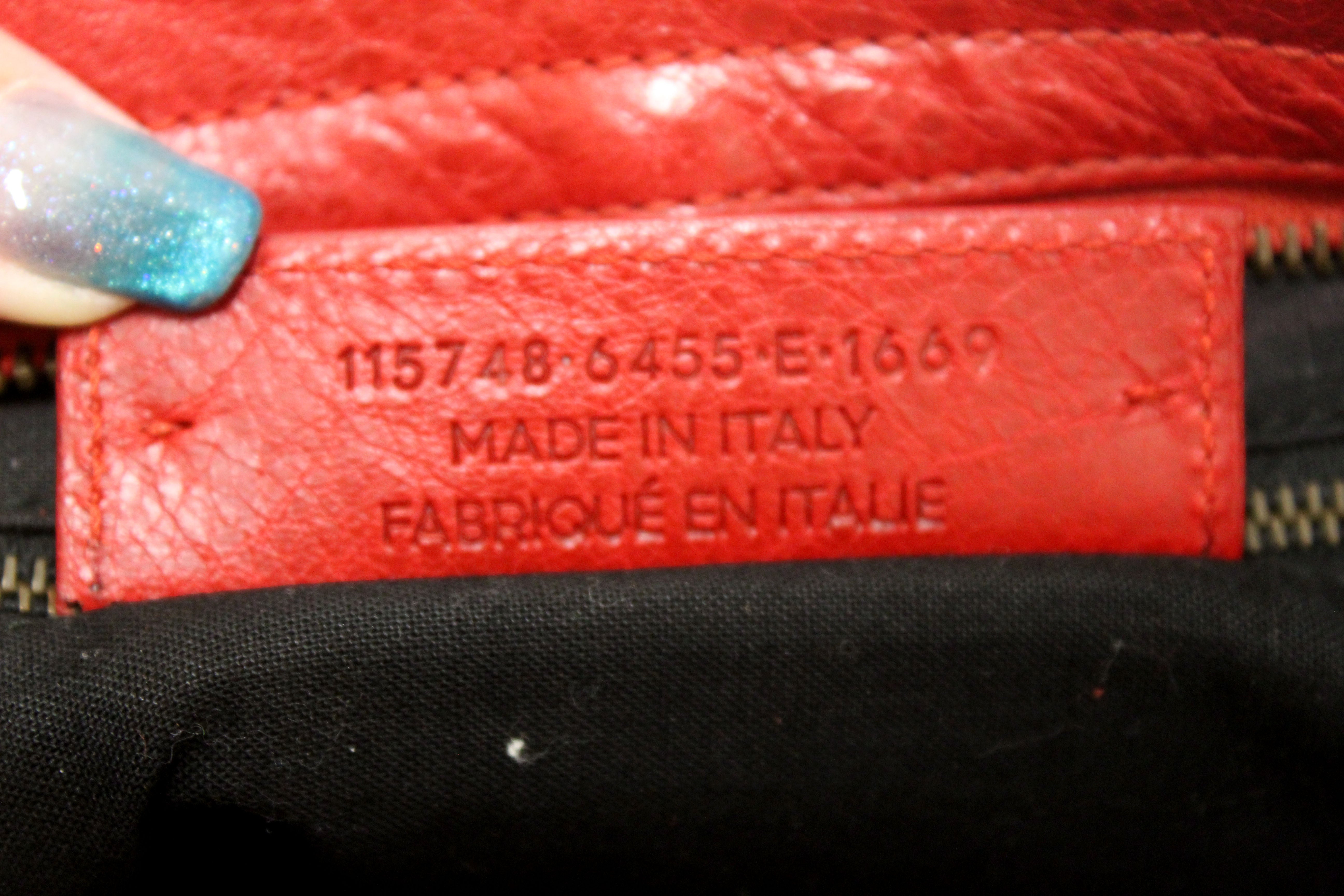 Authentic Balenciaga Red Classic City Lambskin Leather Shoulder Bag