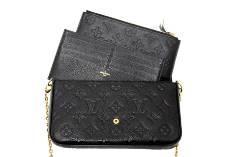 Authentic Louis Vuitton Black Monogram Empreinte Felicie Pochette Bag