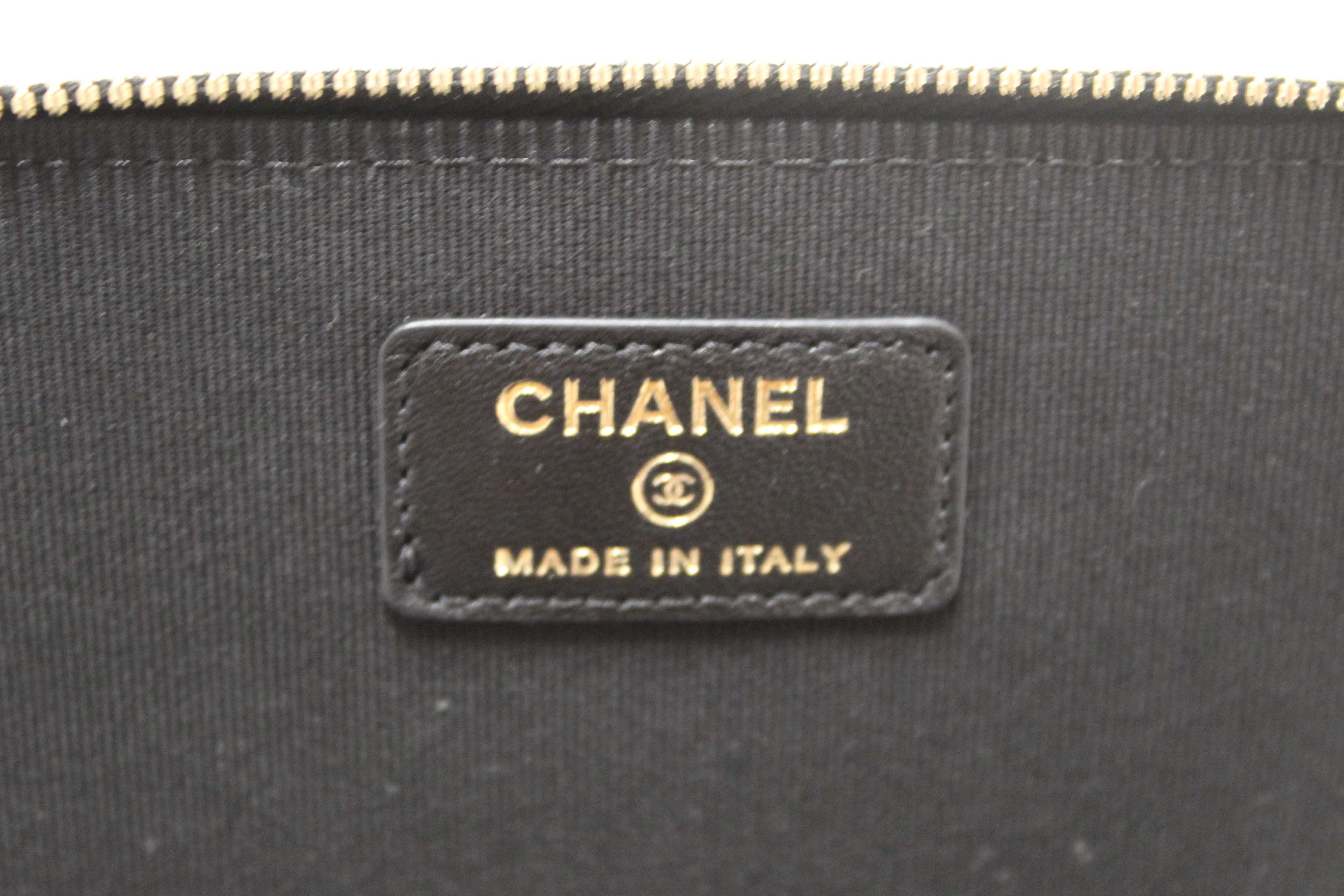 Authentic Chanel Black Quilted Lambskin Leather Top Handle Vanity Case with Chain