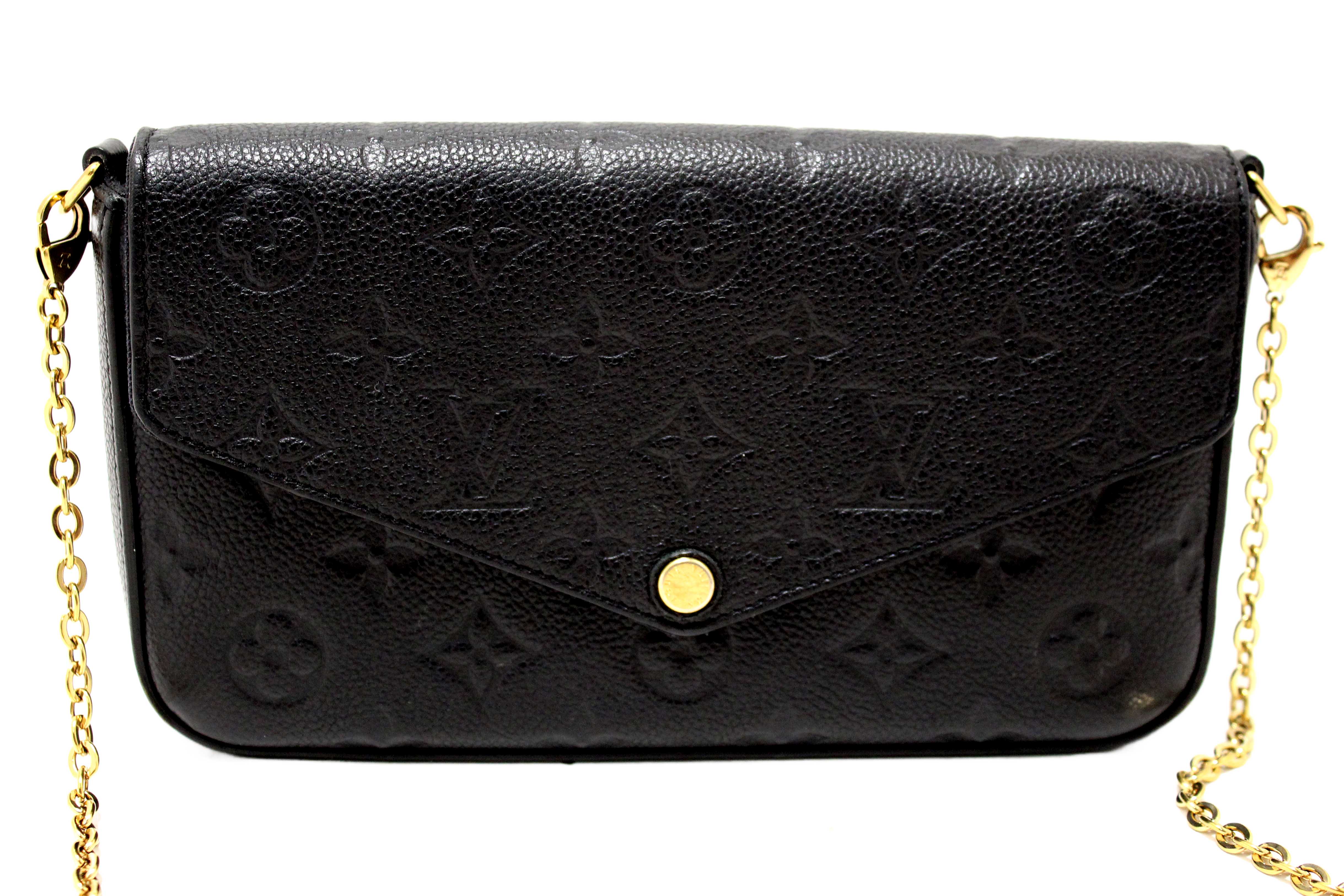 Authentic Louis Vuitton Black Monogram Empreinte Felicie Pochette Bag