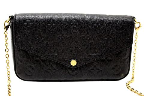 Authentic Louis Vuitton Black Monogram Empreinte Felicie Pochette Bag