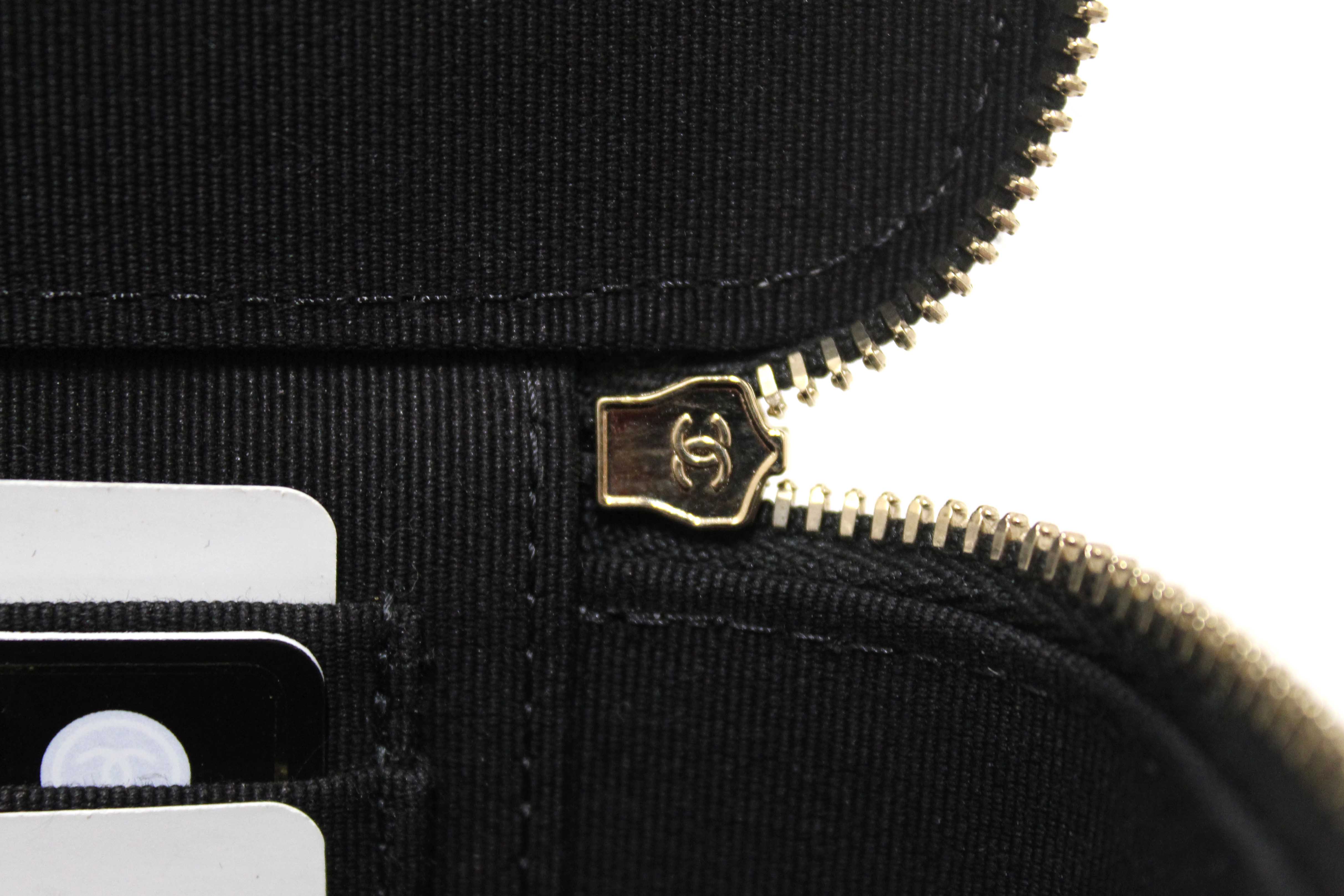 Authentic Chanel Black Quilted Lambskin Leather Top Handle Vanity Case with Chain