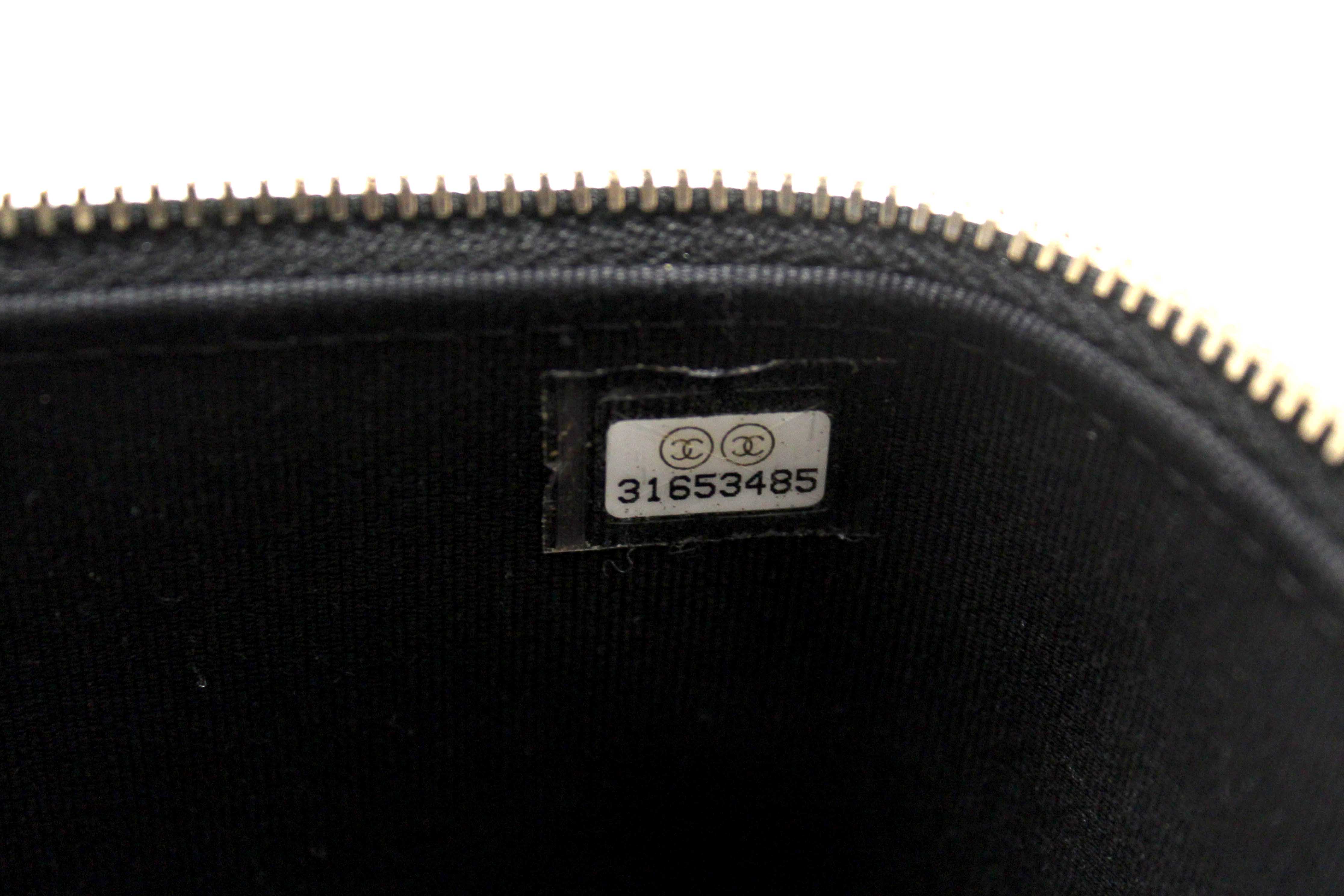 Authentic Chanel Black Quilted Lambskin Leather Top Handle Vanity Case with Chain