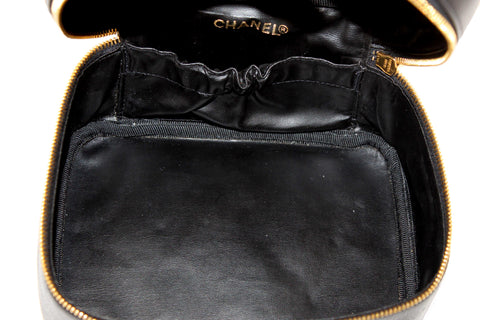 Authentic Chanel Vintage Black Caviar CC Timeless Vanity Case Bag