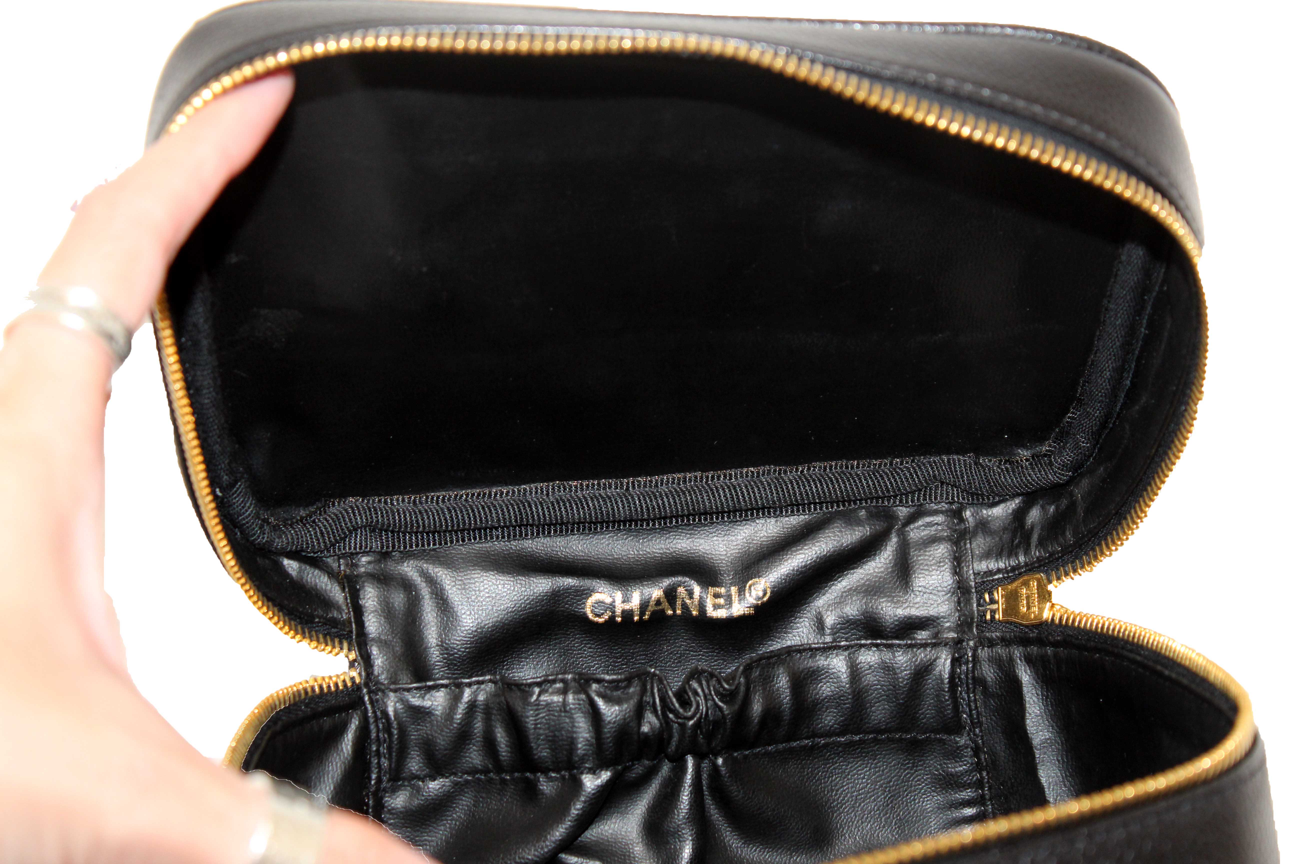 Authentic Chanel Vintage Black Caviar CC Timeless Vanity Case Bag