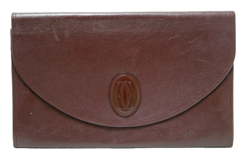 Authentic Cartier Burgundy Calfskin Leather Envelope Portfolio Pouch