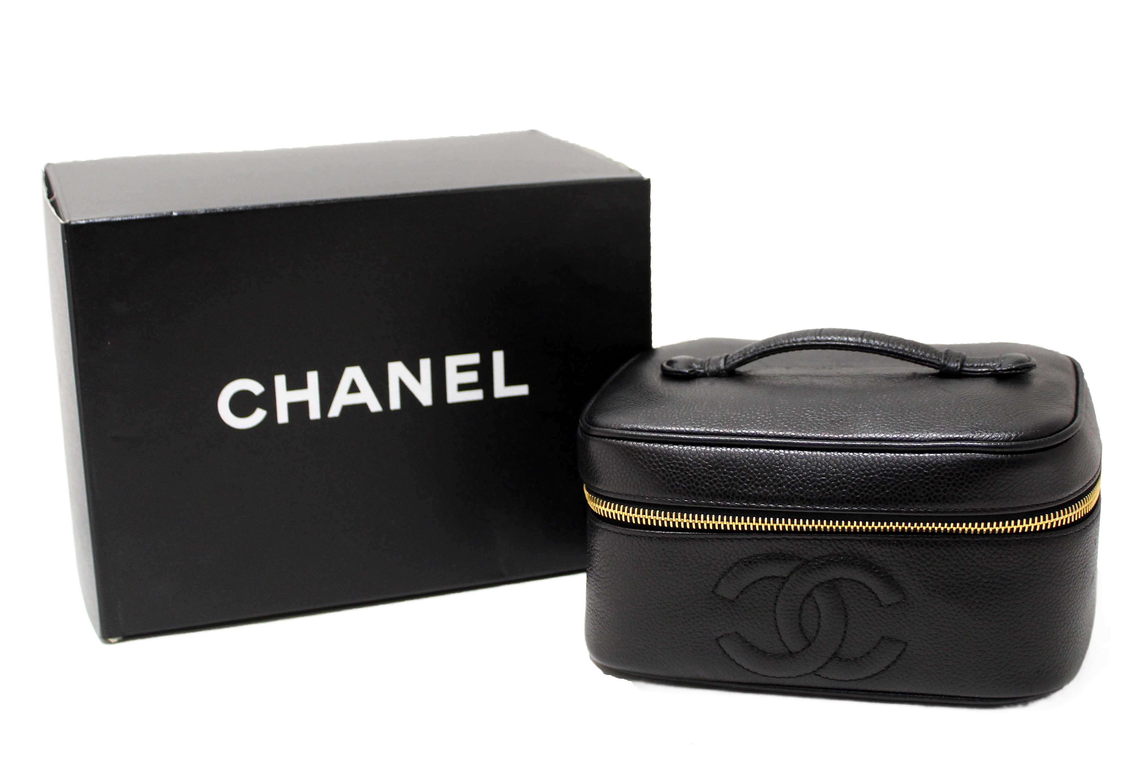 Authentic Chanel Vintage Black Caviar CC Timeless Vanity Case Bag