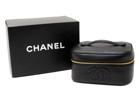 Authentic Chanel Vintage Black Caviar CC Timeless Vanity Case Bag
