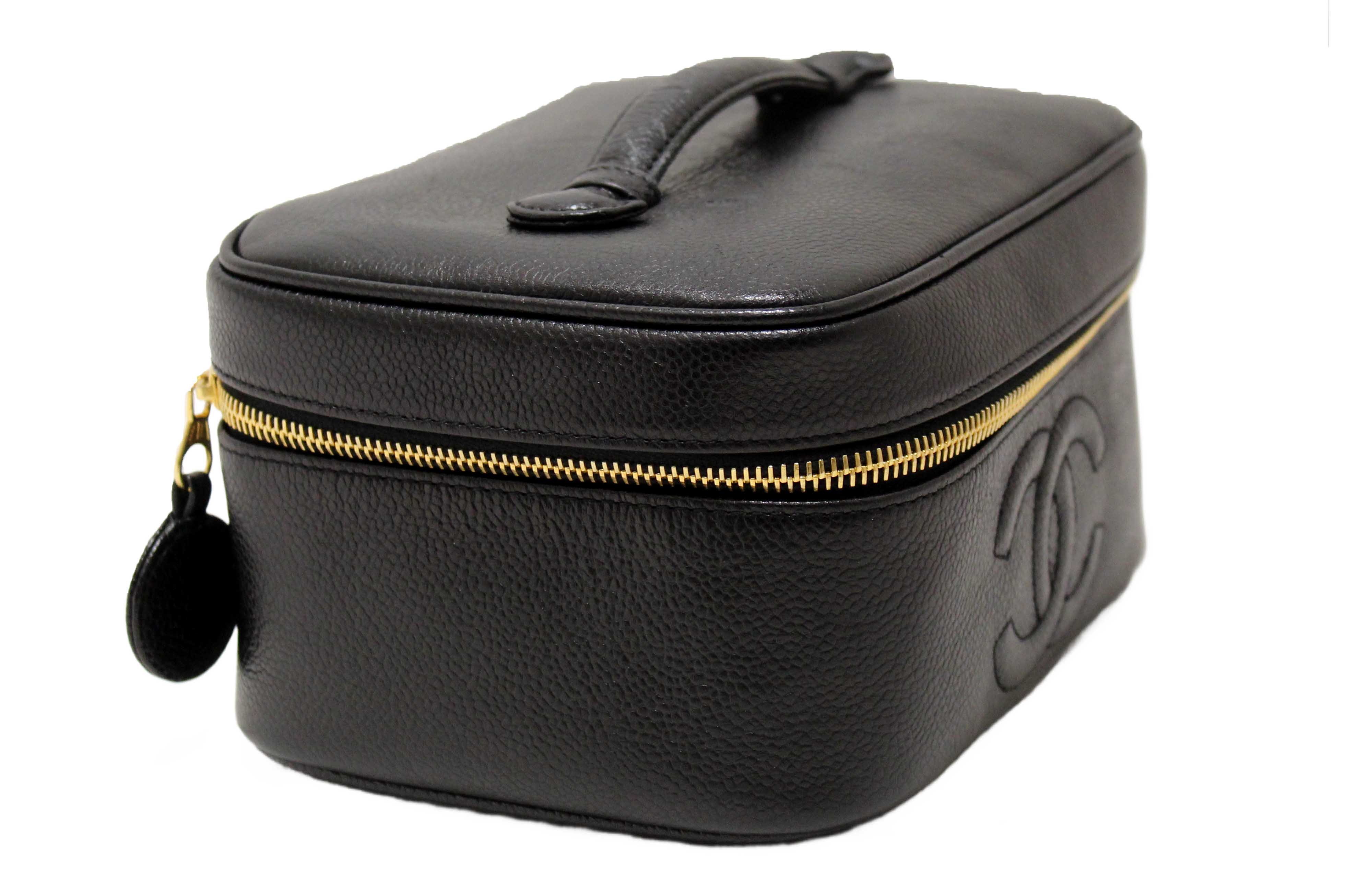 Authentic Chanel Vintage Black Caviar CC Timeless Vanity Case Bag