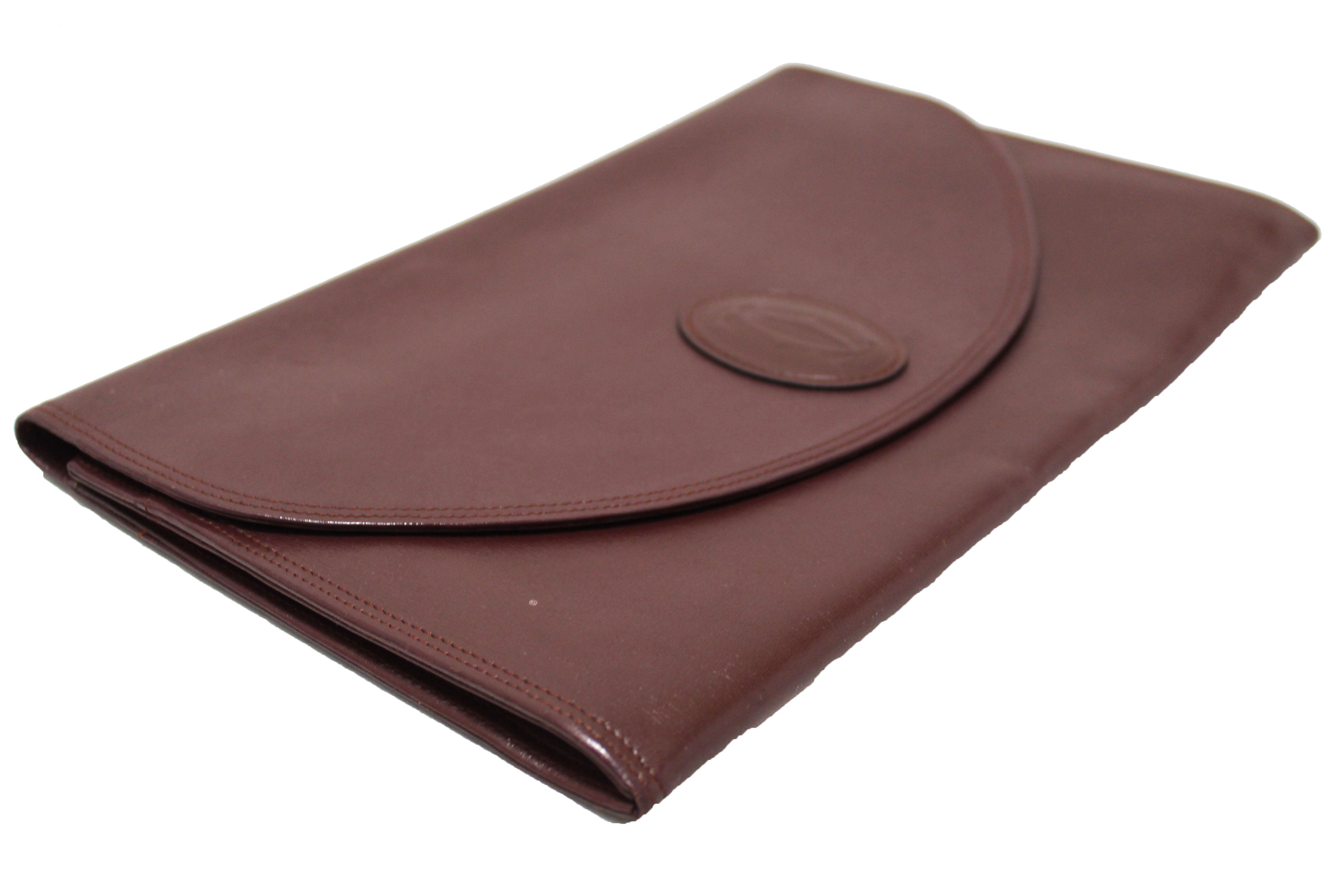 Authentic Cartier Burgundy Calfskin Leather Envelope Portfolio Pouch