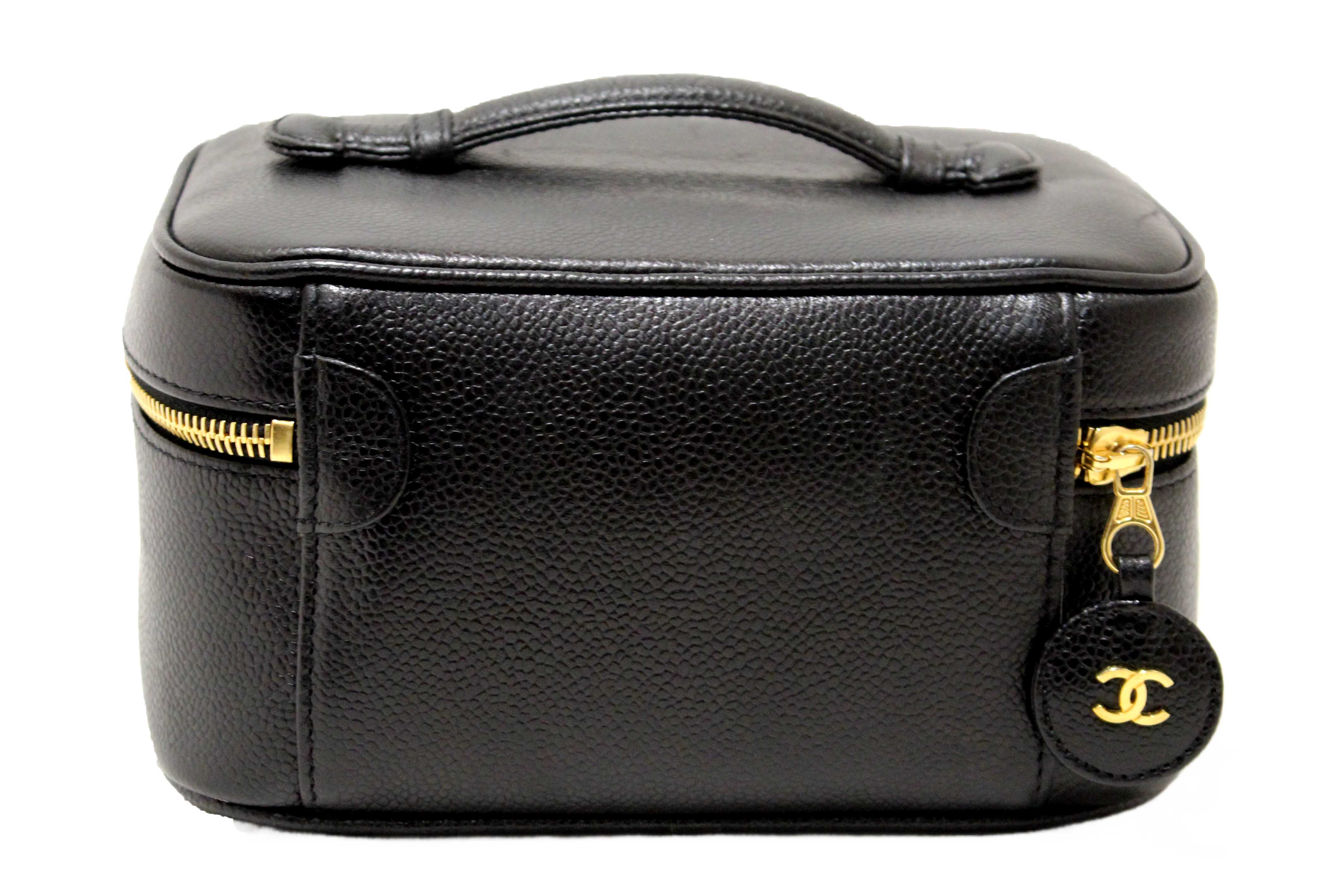 Authentic Chanel Vintage Black Caviar CC Timeless Vanity Case Bag