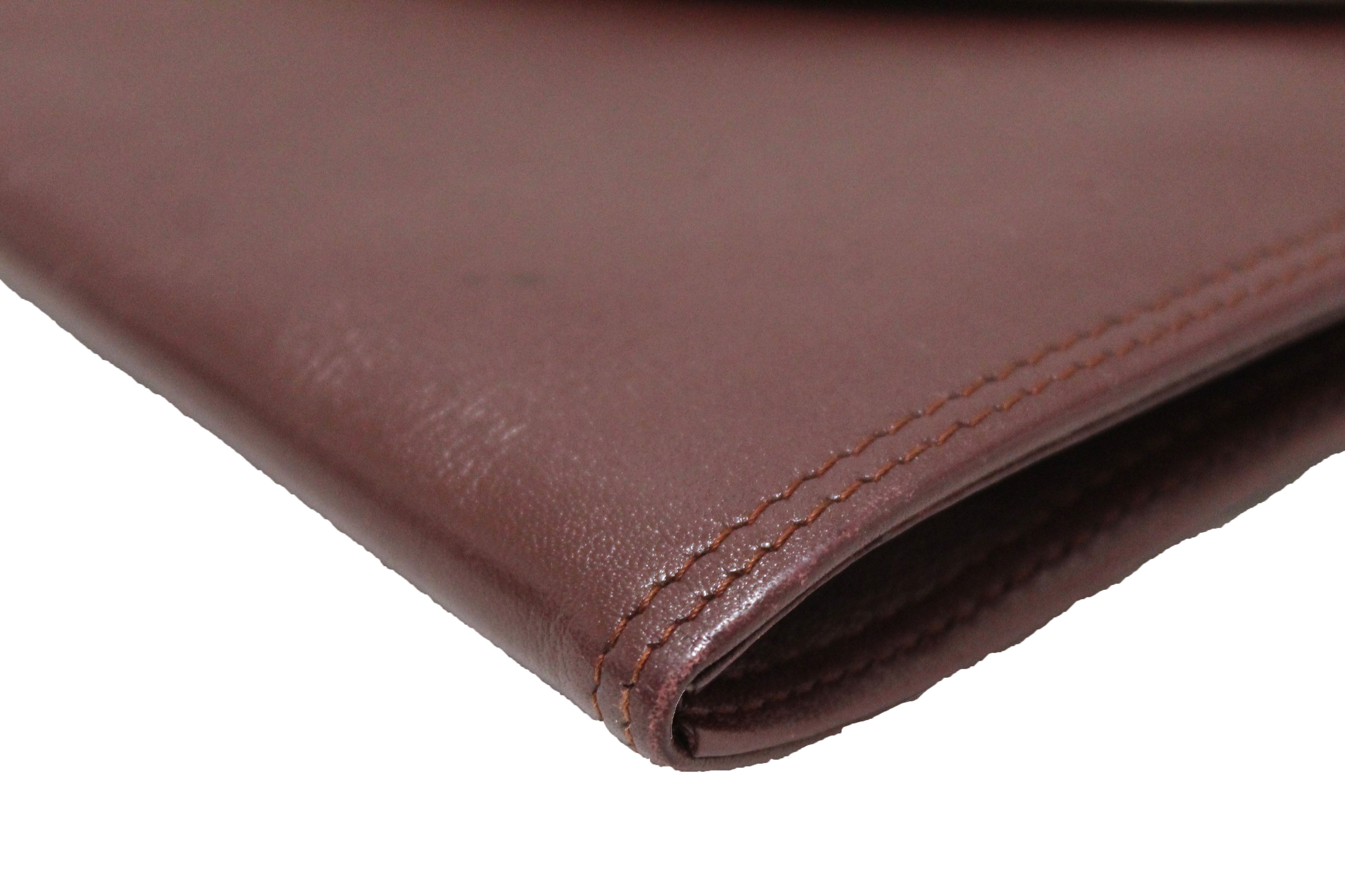 Authentic Cartier Burgundy Calfskin Leather Envelope Portfolio Pouch