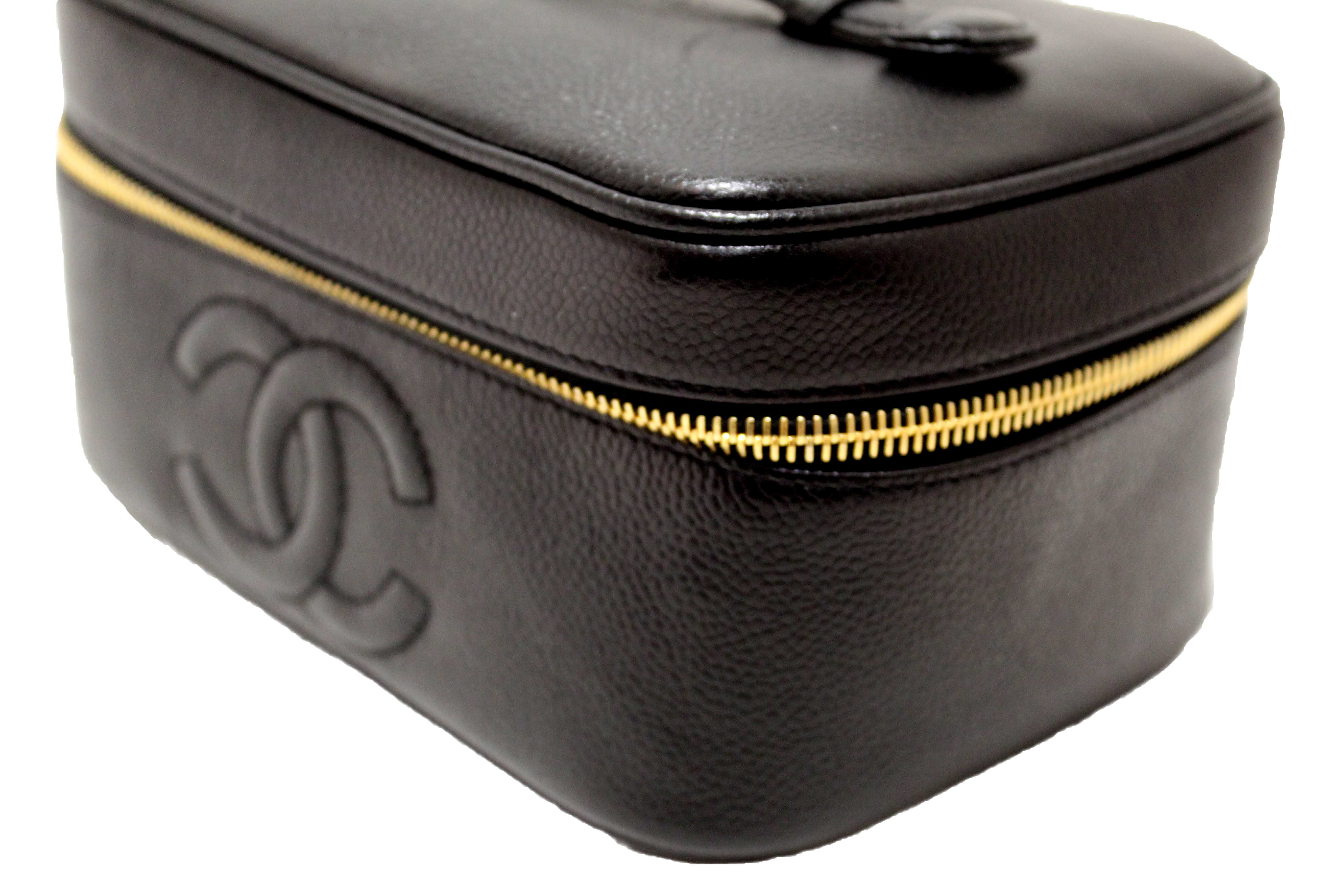 Authentic Chanel Vintage Black Caviar CC Timeless Vanity Case Bag