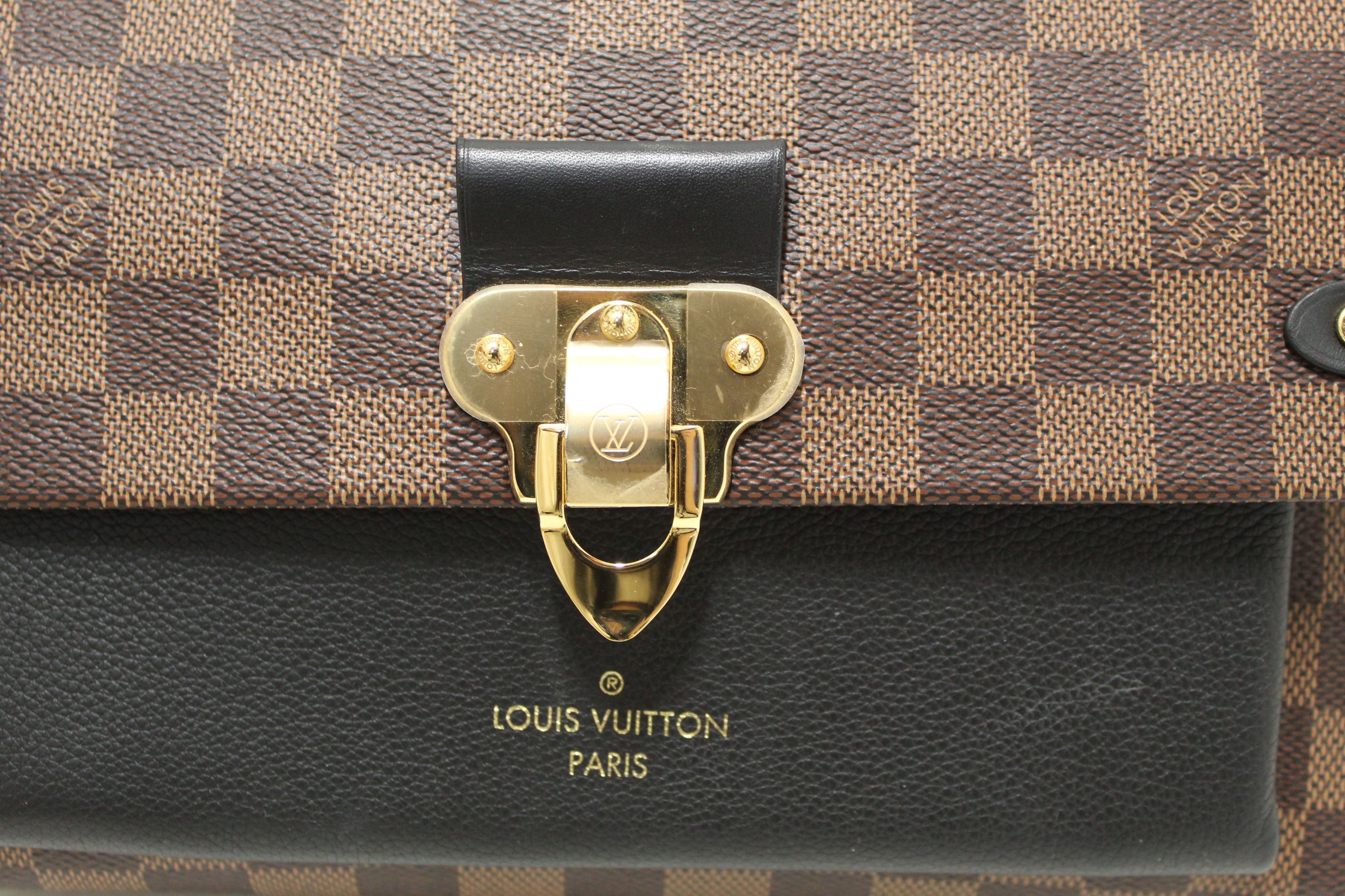 Authentic Louis Vuitton Damier Ebene Canvas with Black Soft Calf Leather Vavin PM Bag