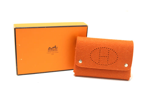 Authentic Hermes Ettuart GM Pouch  Felt Orange Fittings Playing Card Case Accessory