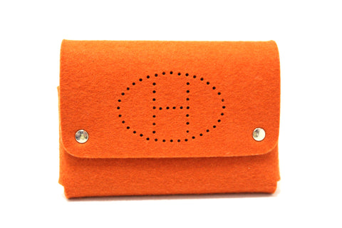 Authentic Hermes Ettuart GM Pouch  Felt Orange Fittings Playing Card Case Accessory