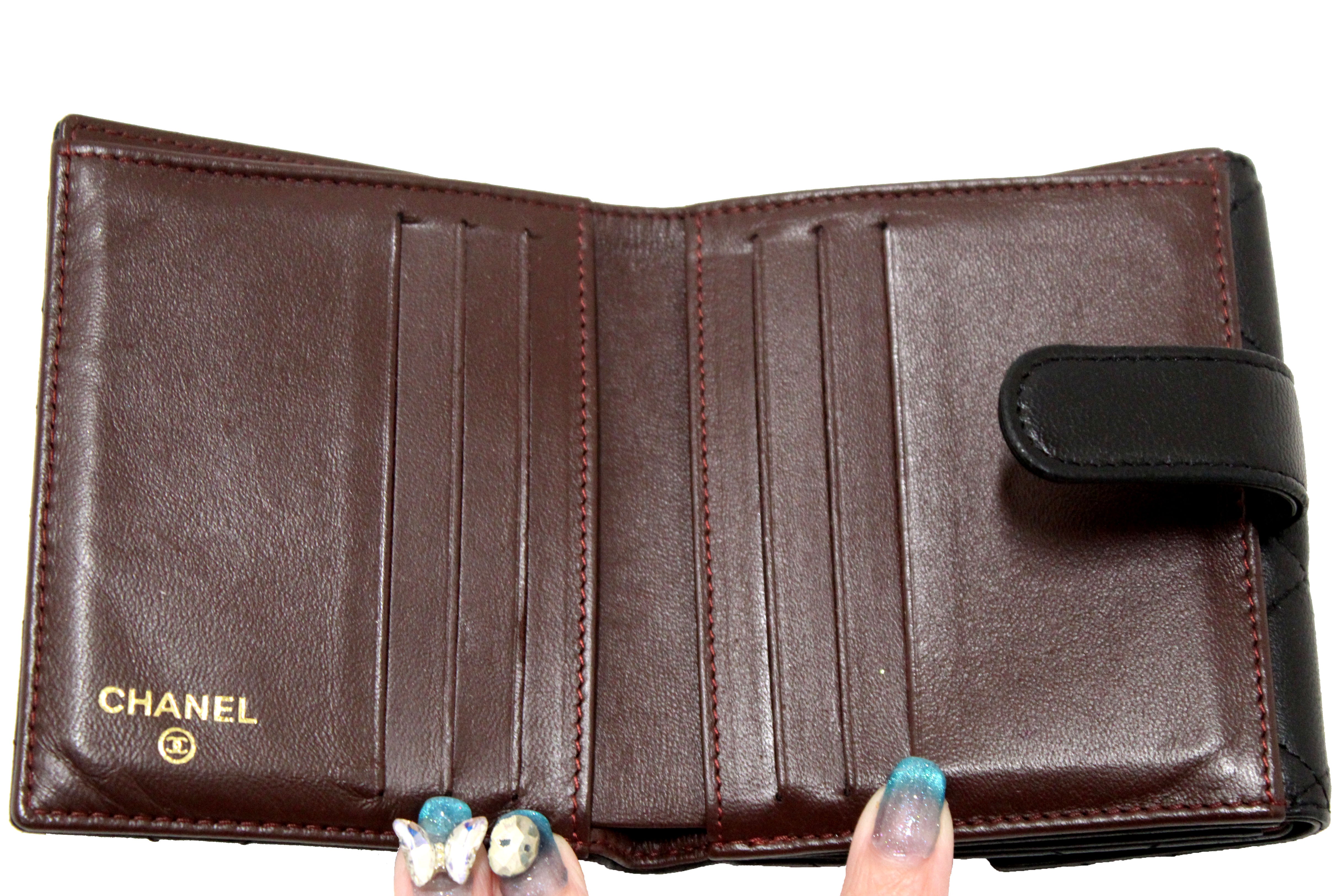 Authentic Chanel Black Quilted Lambskin Leather Classic Small Flap Wallet