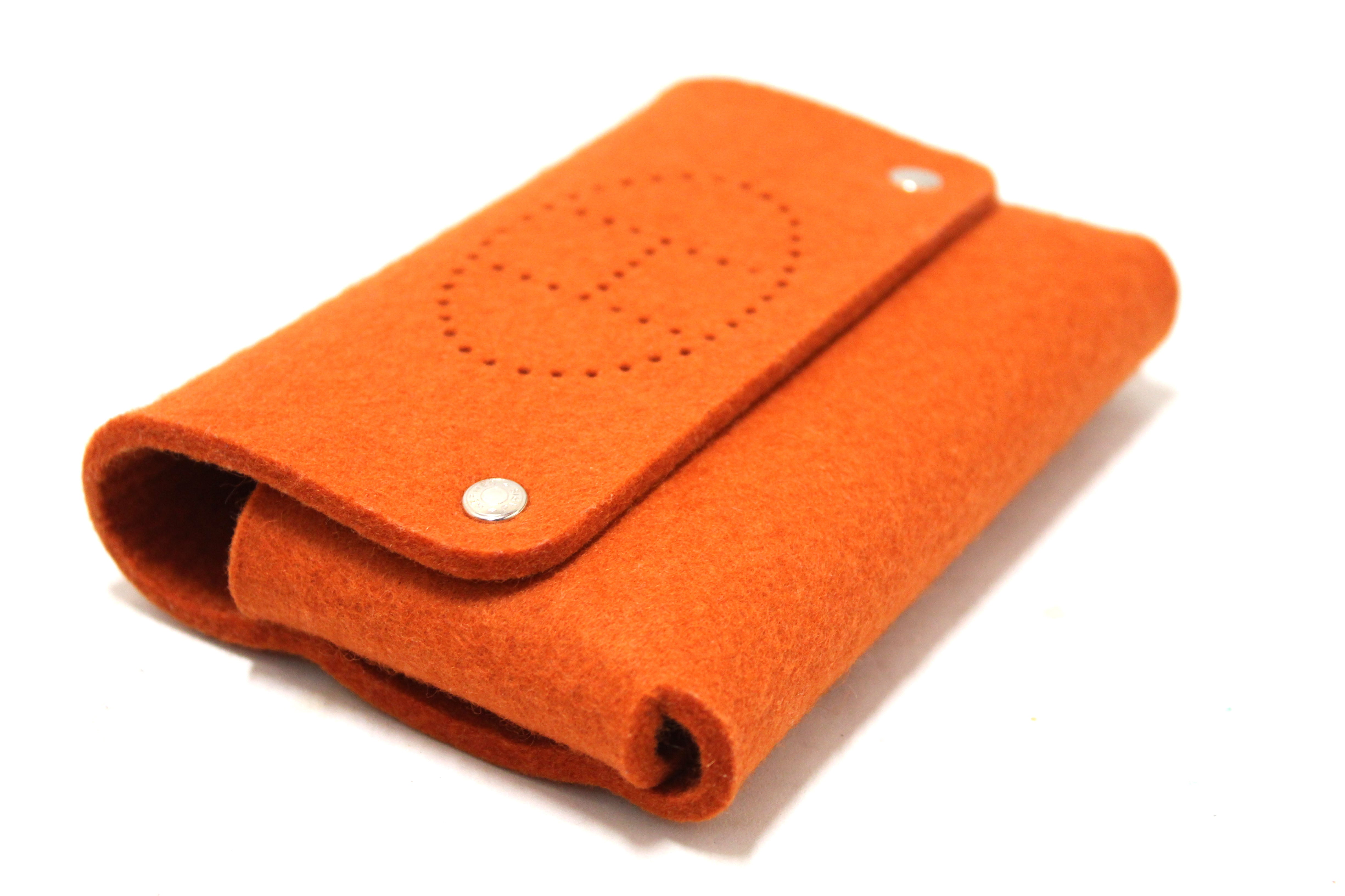 Authentic Hermes Ettuart GM Pouch  Felt Orange Fittings Playing Card Case Accessory