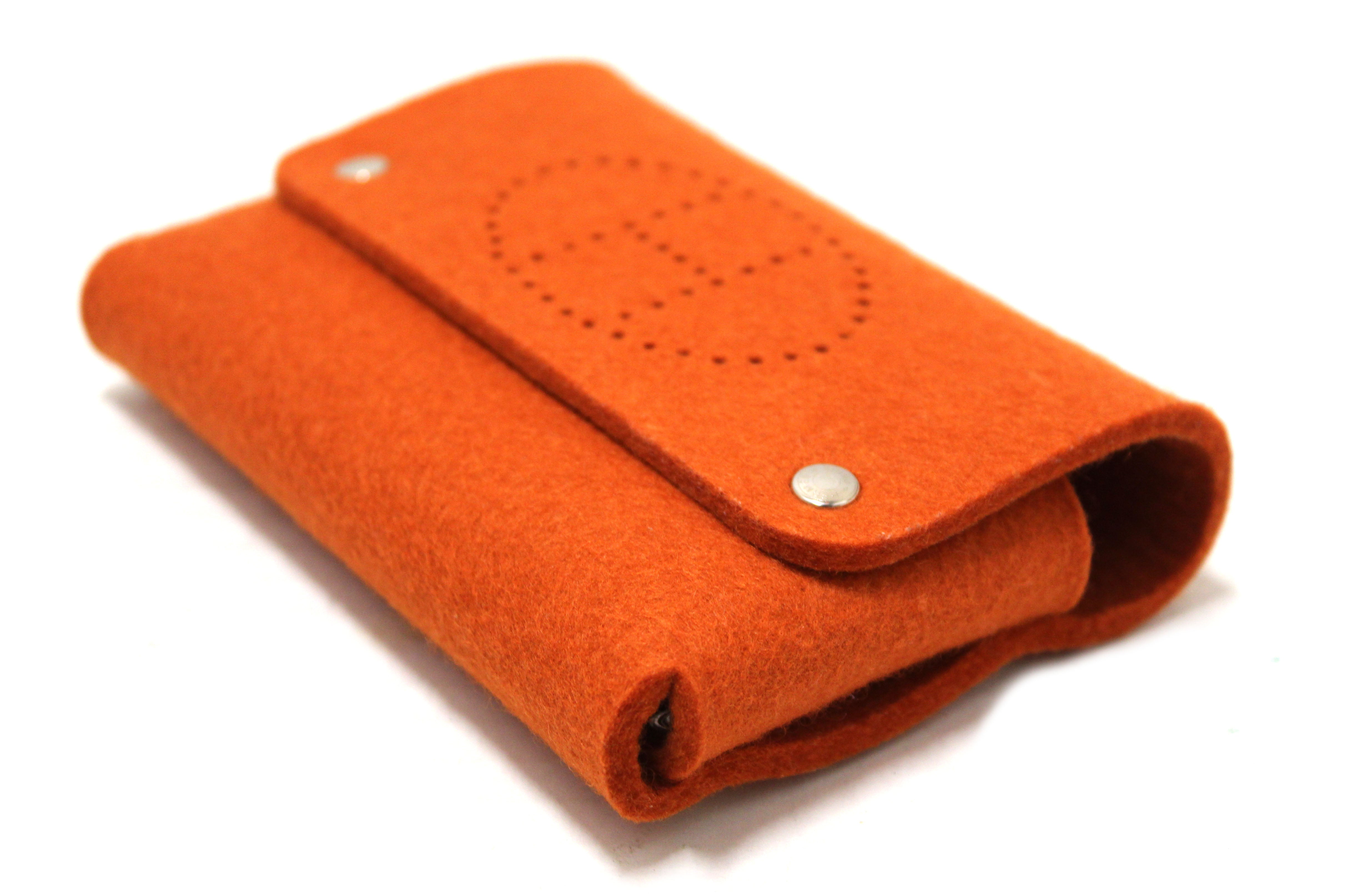 Authentic Hermes Ettuart GM Pouch  Felt Orange Fittings Playing Card Case Accessory