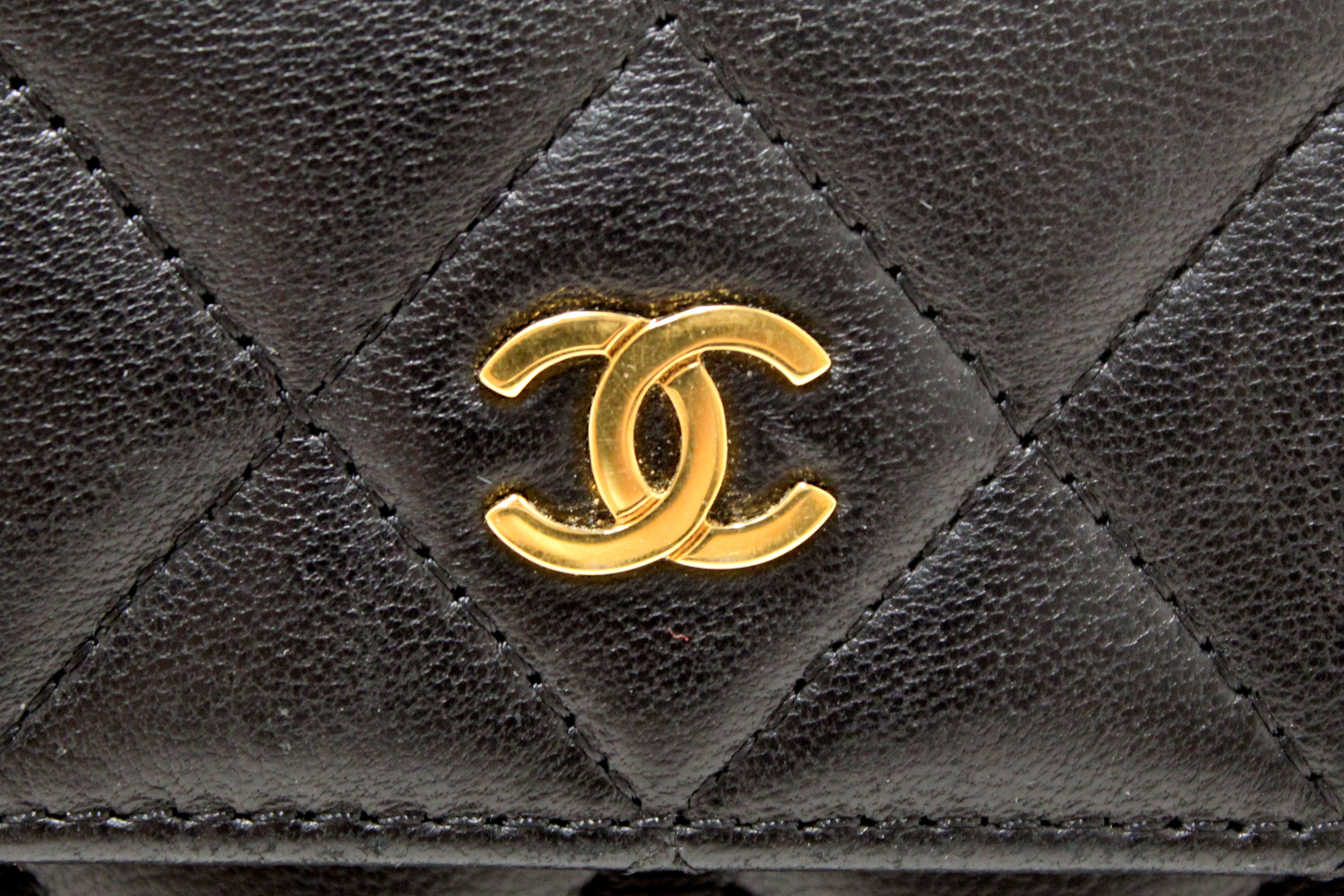 Authentic Chanel Black Quilted Lambskin Leather Classic Small Flap Wallet