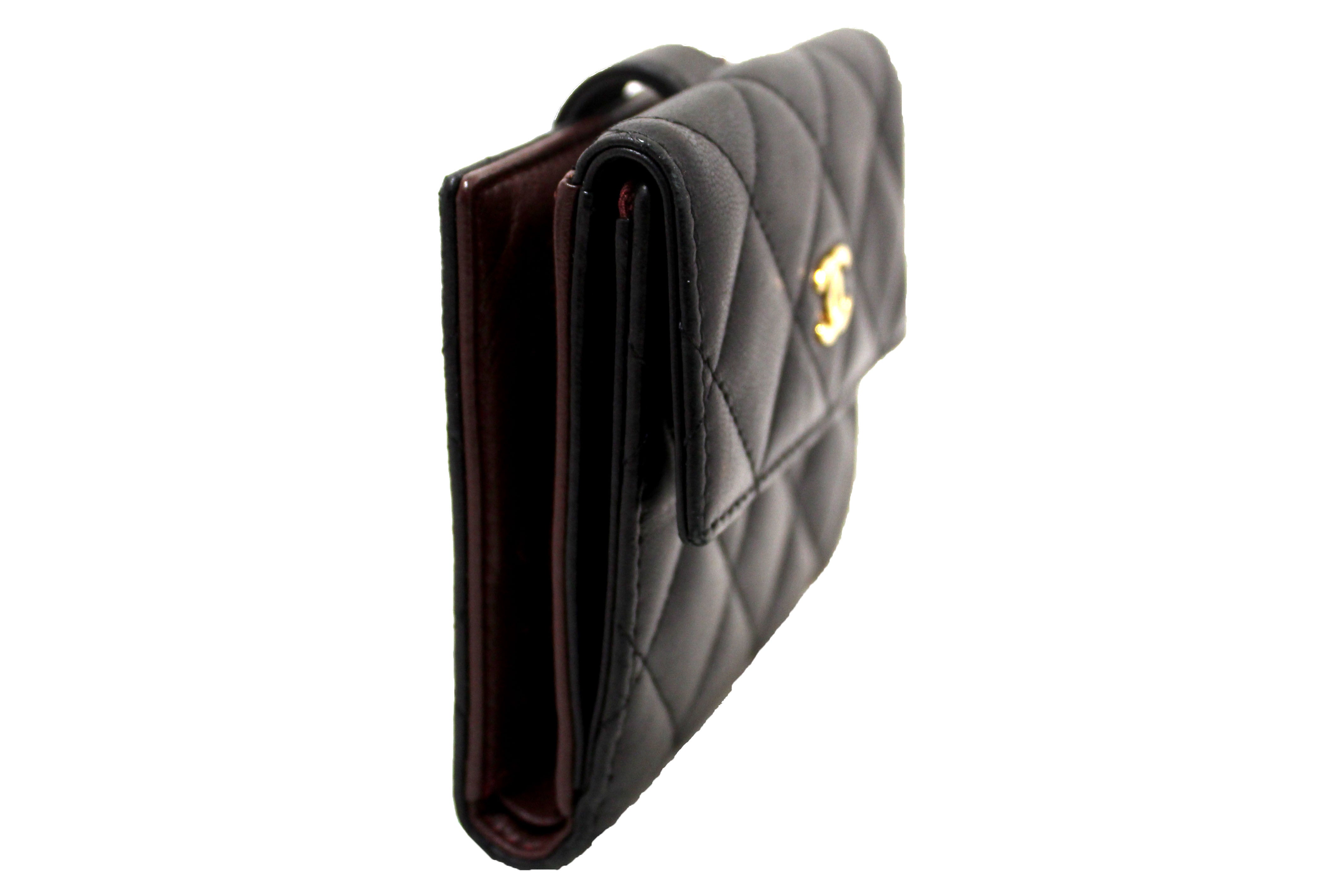 Authentic Chanel Black Quilted Lambskin Leather Classic Small Flap Wallet
