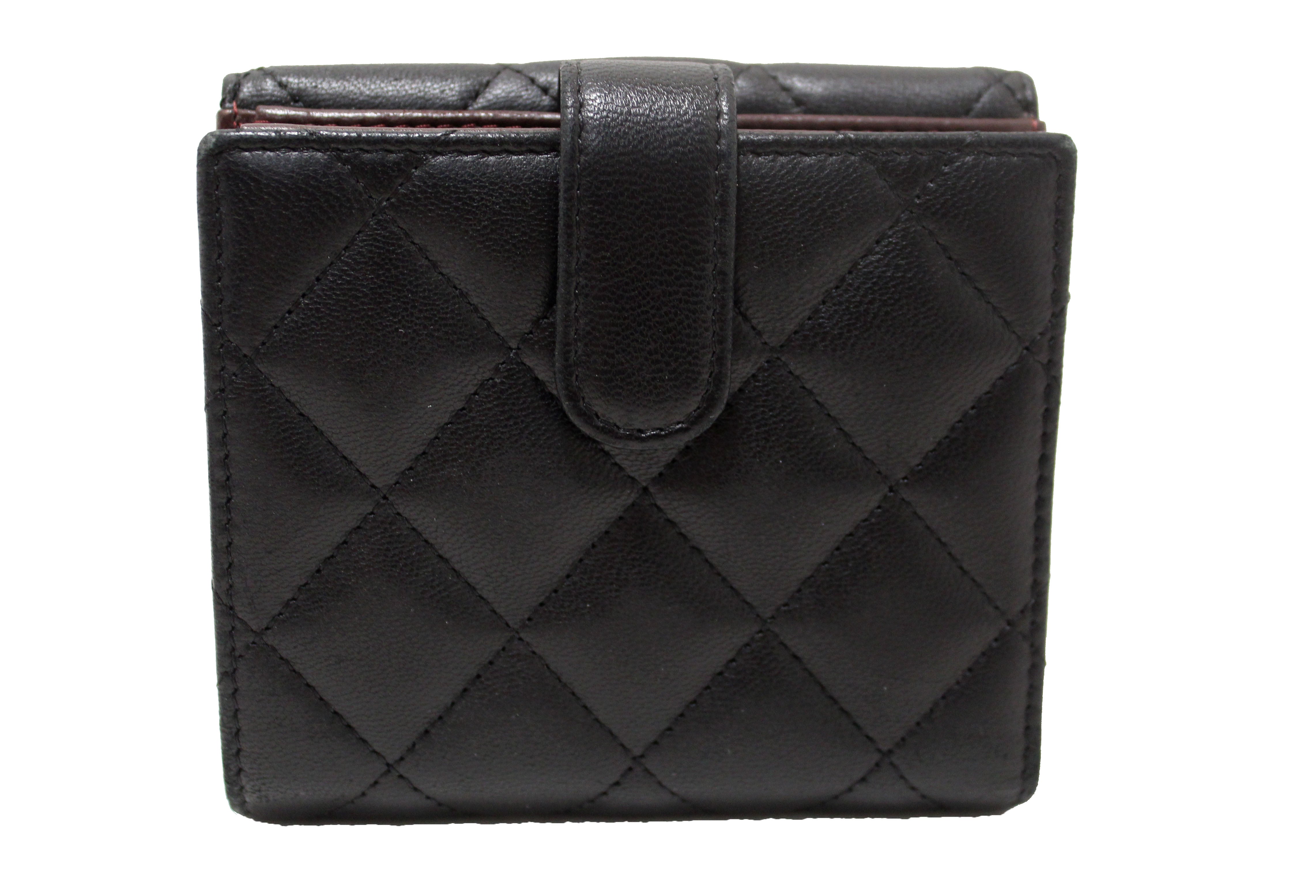 Authentic Chanel Black Quilted Lambskin Leather Classic Small Flap Wallet