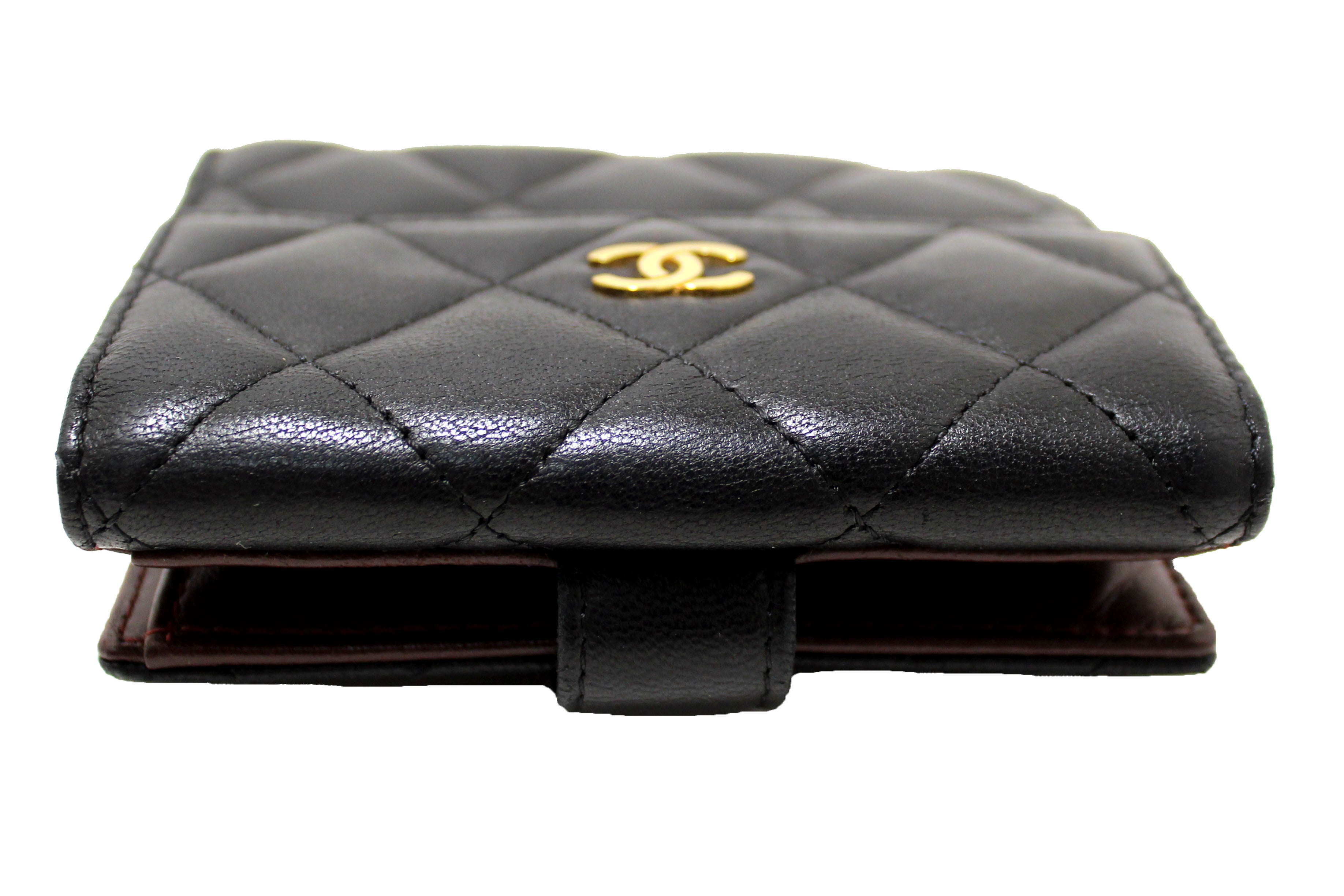 Authentic Chanel Black Quilted Lambskin Leather Classic Small Flap Wallet