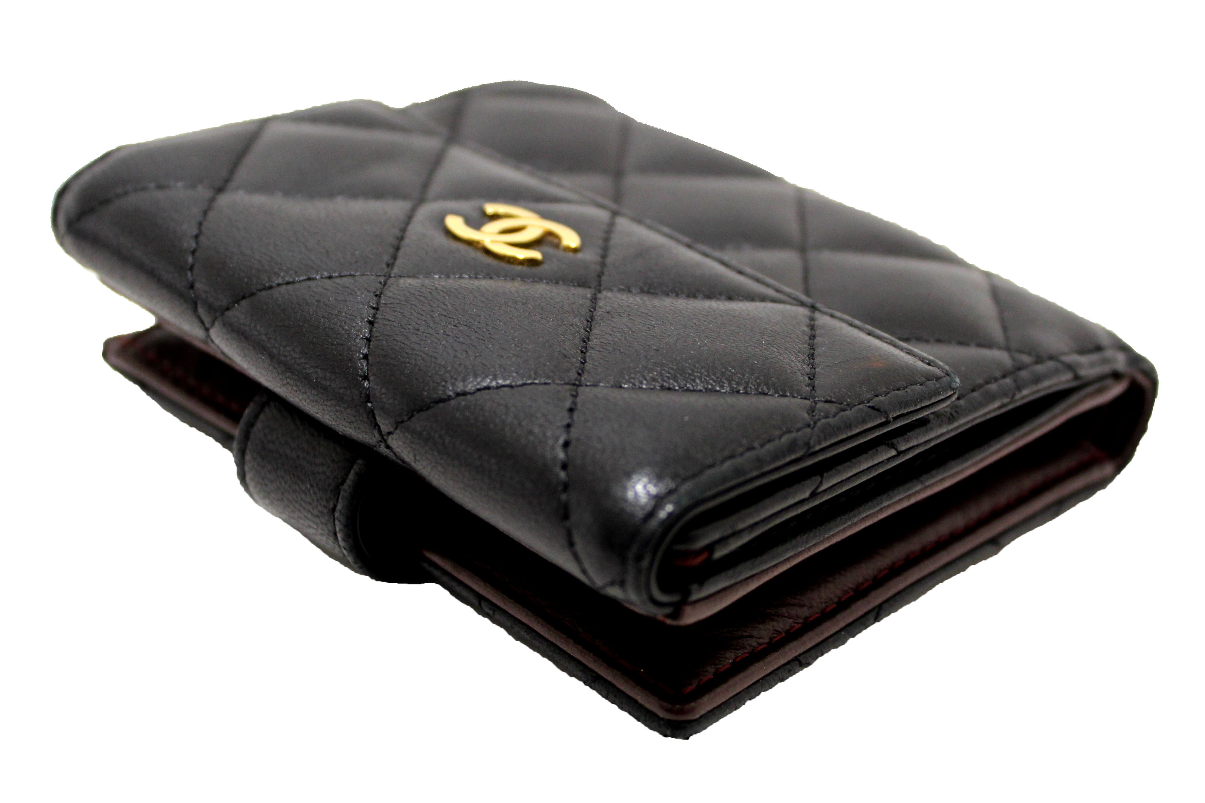 Authentic Chanel Black Quilted Lambskin Leather Classic Small Flap Wallet