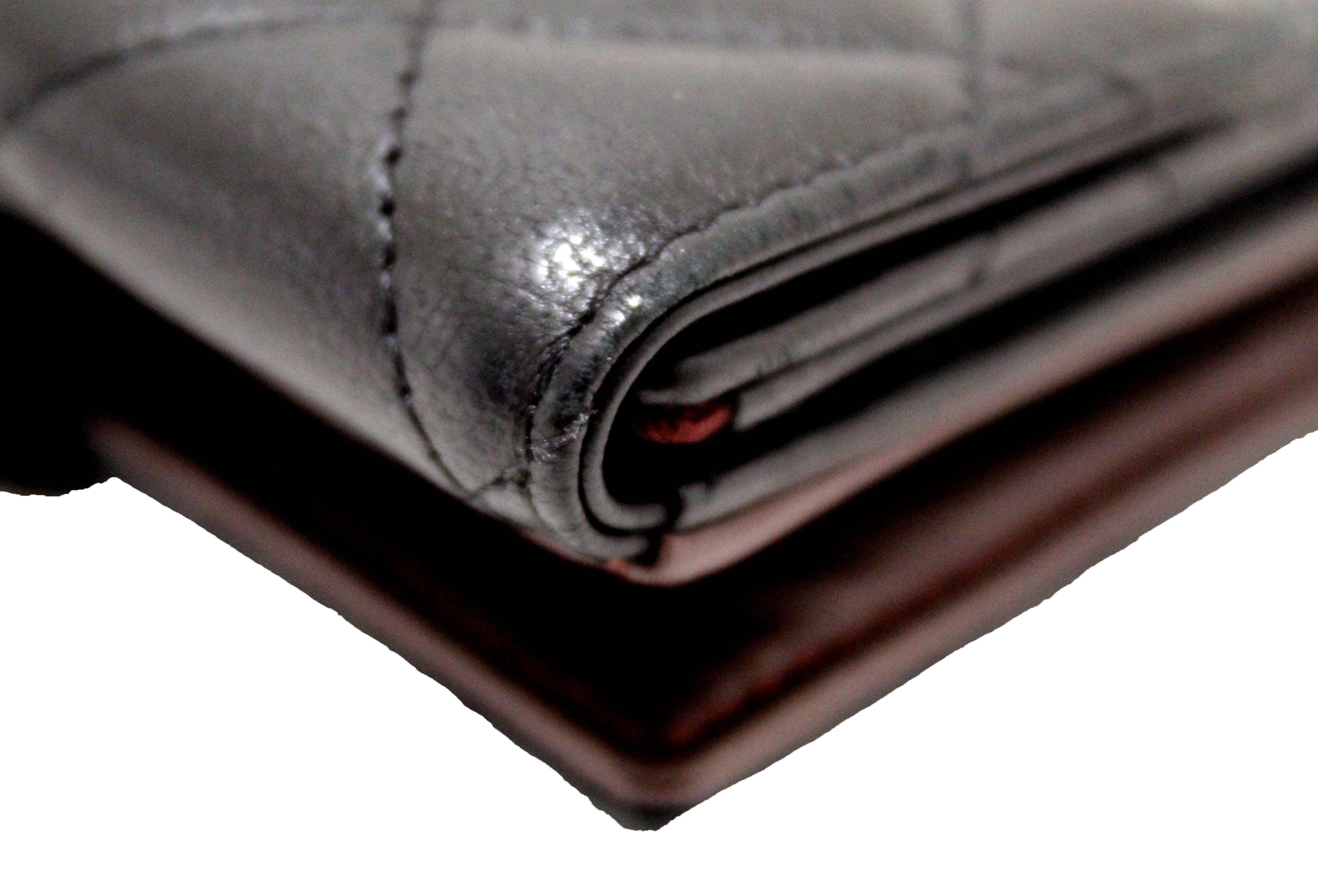 Authentic Chanel Black Quilted Lambskin Leather Classic Small Flap Wallet