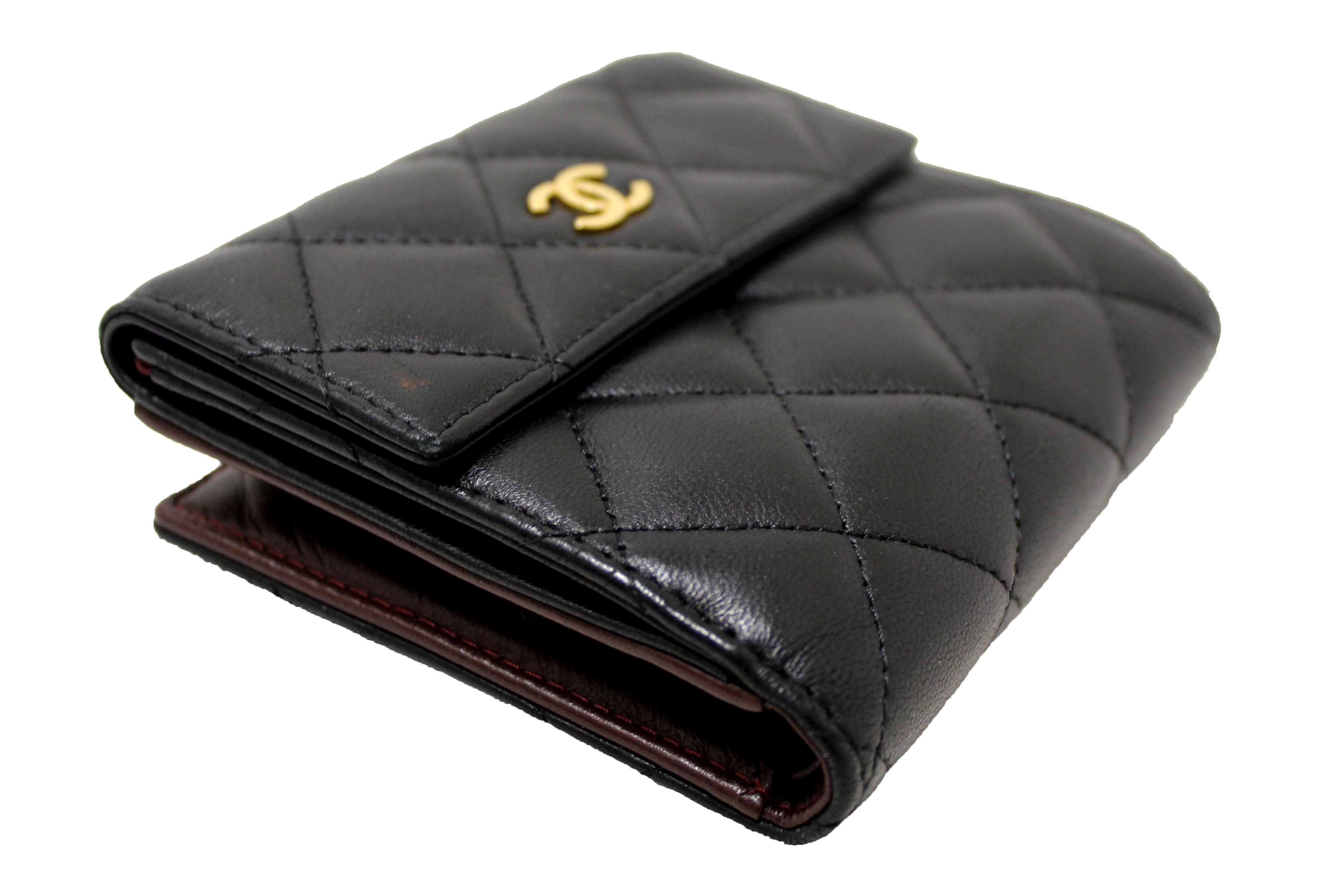 Authentic Chanel Black Quilted Lambskin Leather Classic Small Flap Wallet