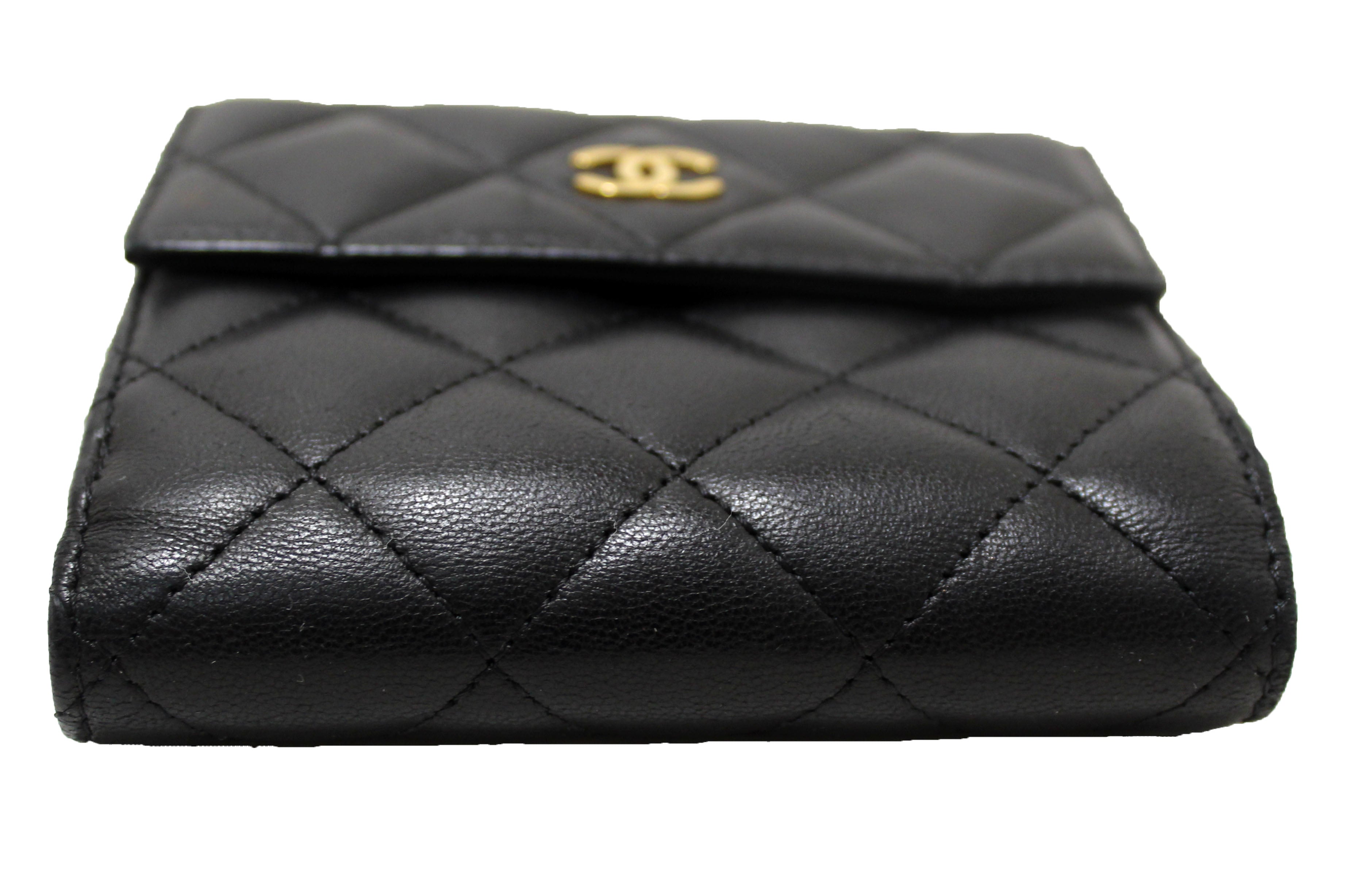 Authentic Chanel Black Quilted Lambskin Leather Classic Small Flap Wallet